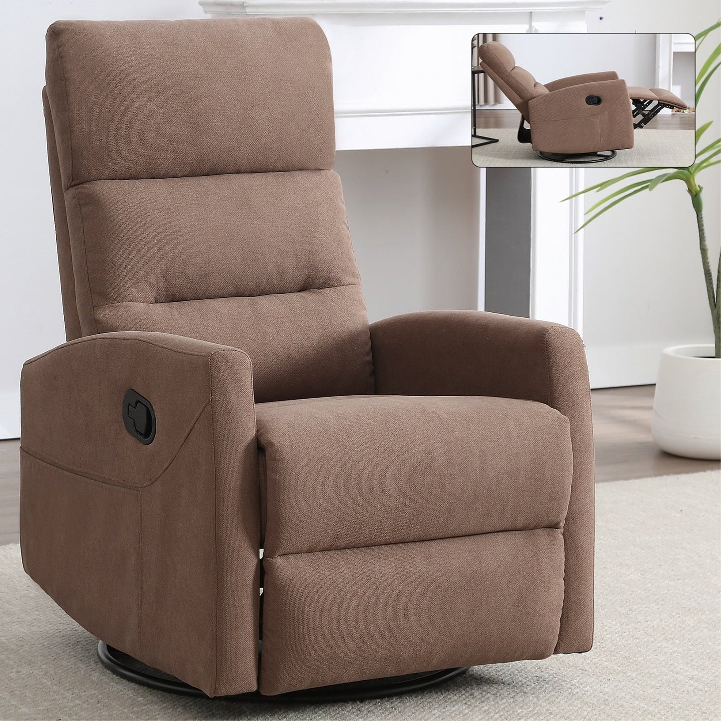 Fabric Rocker Recliner Chair with 360° Swivel Base, Manual Reclining Armchair with Side Lever, Comfortable Lounge Chair