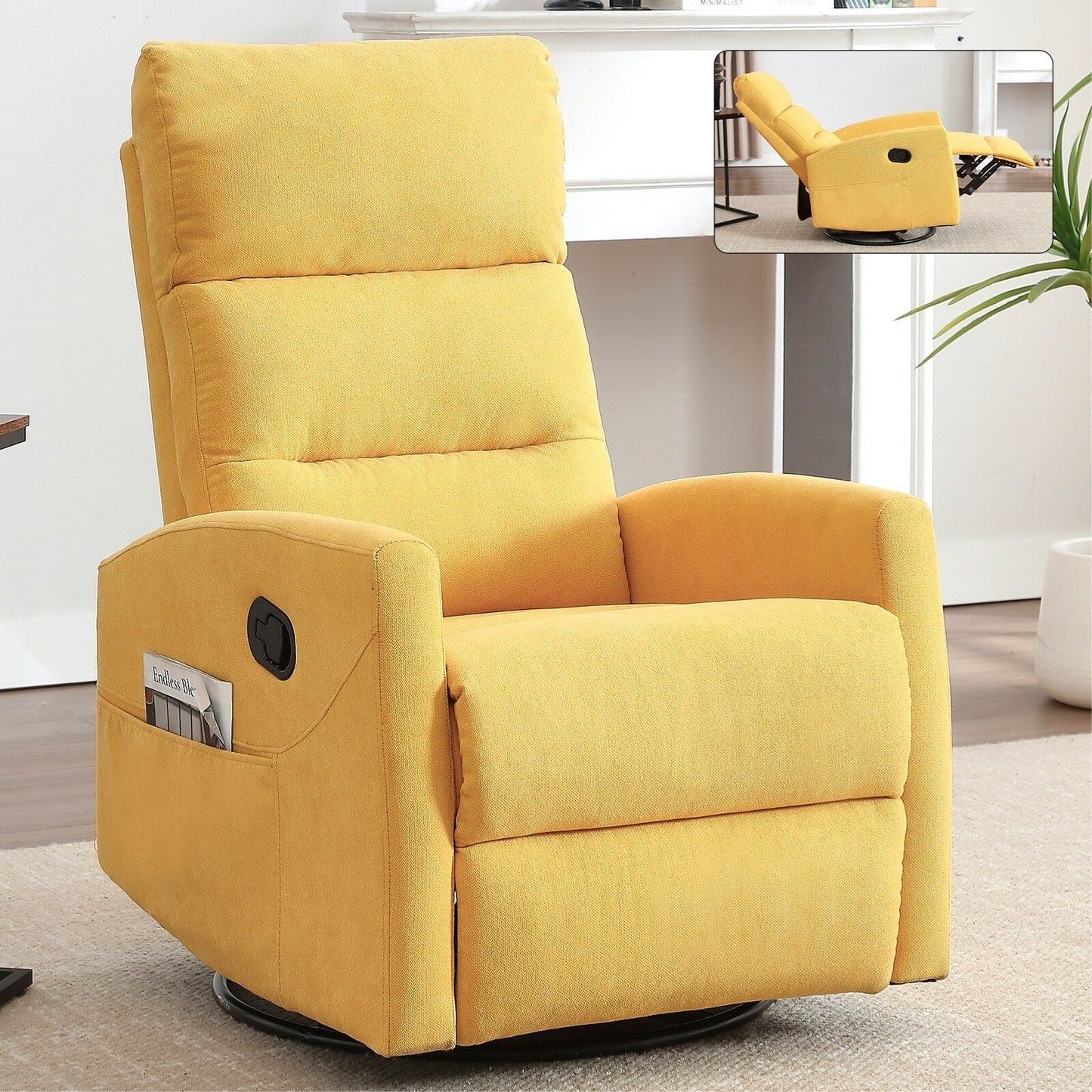 Fabric Rocker Recliner Chair with 360° Swivel Base, Manual Reclining Armchair with Side Lever, Comfortable Lounge Chair