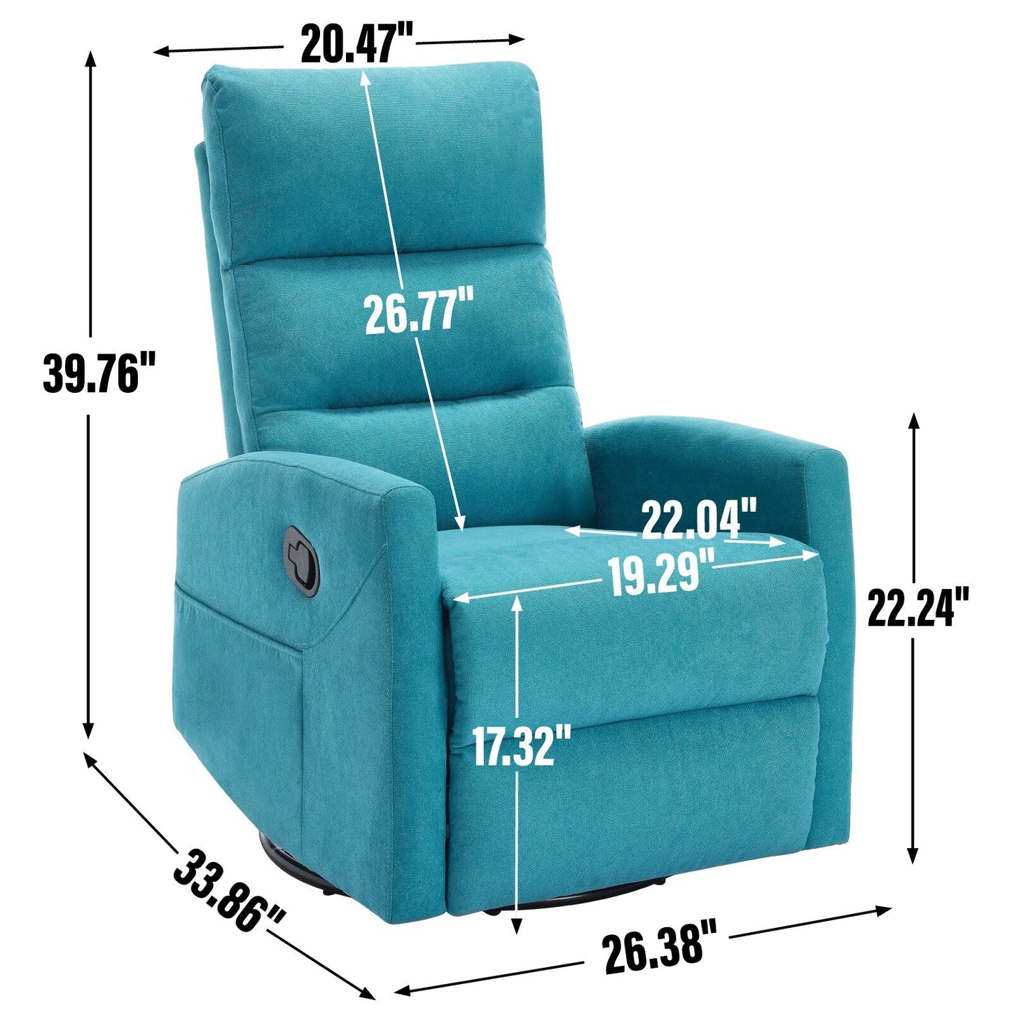 Fabric Rocker Recliner Chair with 360° Swivel Base, Manual Reclining Armchair with Side Lever, Comfortable Lounge Chair