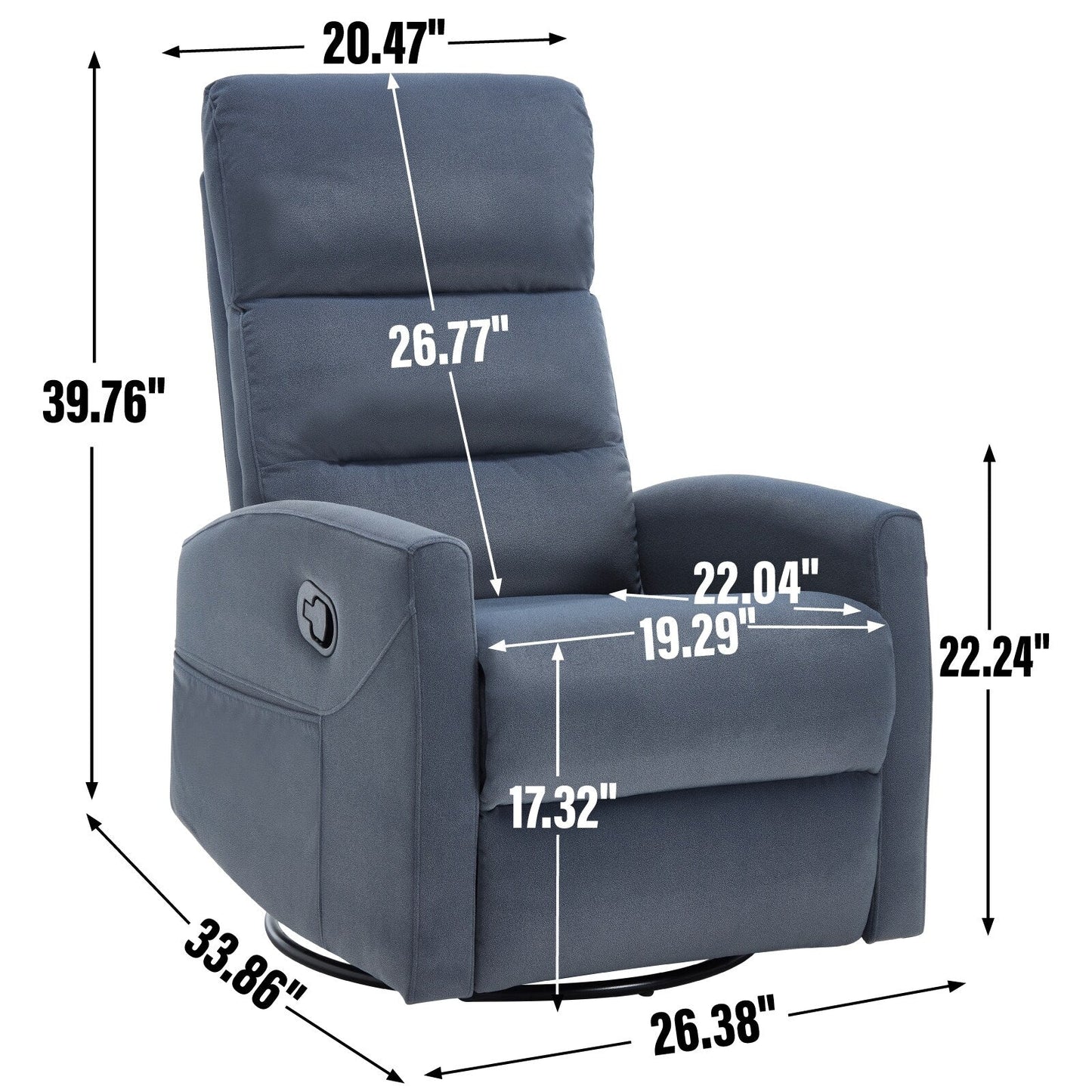 Fabric Rocker Recliner Chair with 360° Swivel Base, Manual Reclining Armchair with Side Lever, Comfortable Lounge Chair