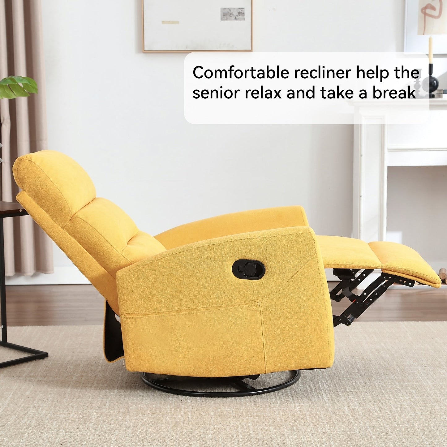 Fabric Rocker Recliner Chair with 360° Swivel Base, Manual Reclining Armchair with Side Lever, Comfortable Lounge Chair