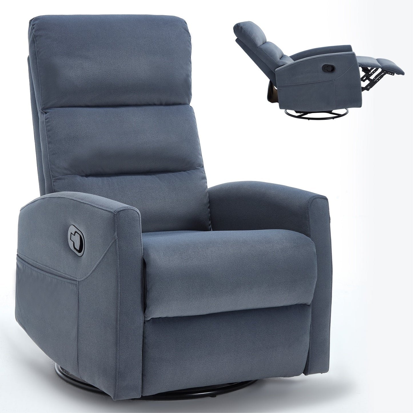 Fabric Rocker Recliner Chair with 360° Swivel Base, Manual Reclining Armchair with Side Lever, Comfortable Lounge Chair