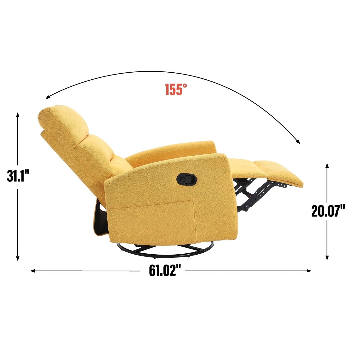 Fabric Rocker Recliner Chair with 360° Swivel Base, Manual Reclining Armchair with Side Lever, Comfortable Lounge Chair