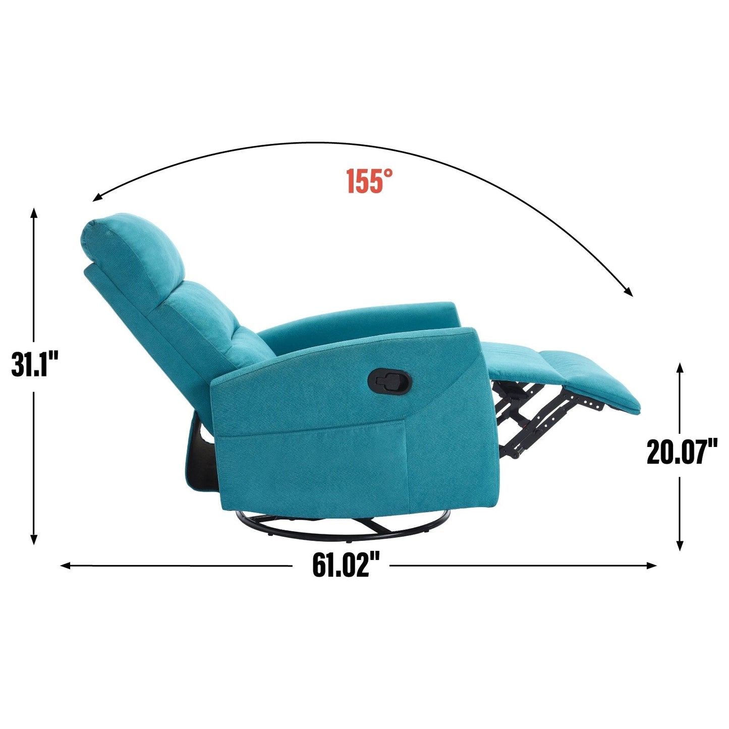 Fabric Rocker Recliner Chair with 360° Swivel Base, Manual Reclining Armchair with Side Lever, Comfortable Lounge Chair