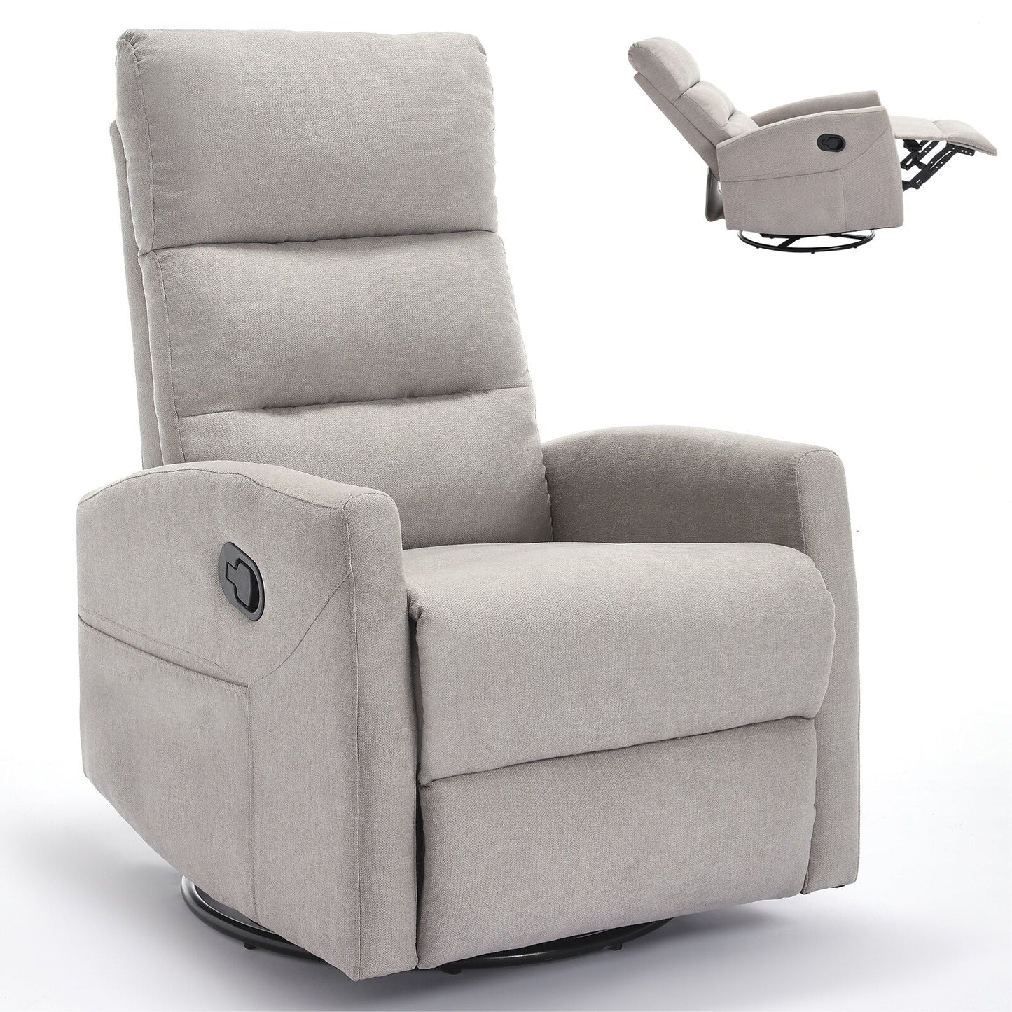 Fabric Rocker Recliner Chair with 360° Swivel Base, Manual Reclining Armchair with Side Lever, Comfortable Lounge Chair