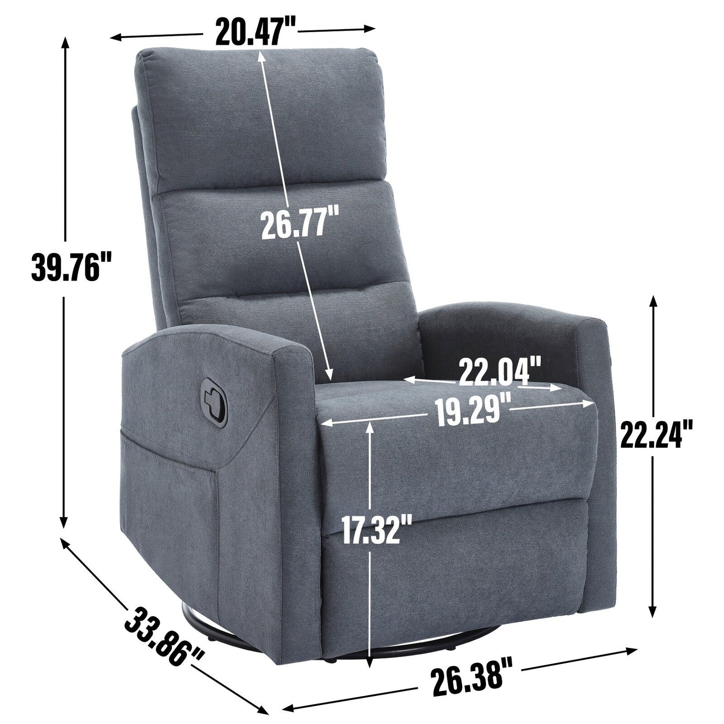 Fabric Rocker Recliner Chair with 360° Swivel Base, Manual Reclining Armchair with Side Lever, Comfortable Lounge Chair