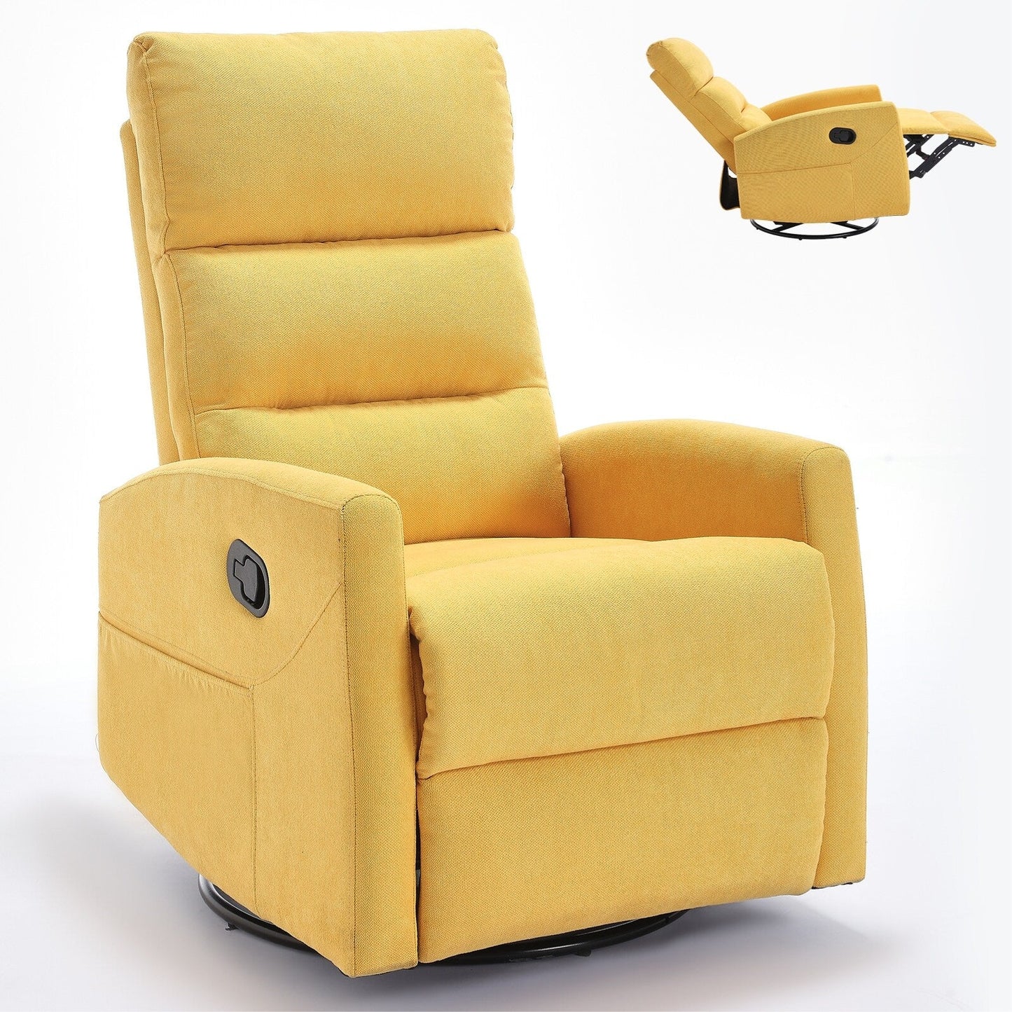 Fabric Rocker Recliner Chair with 360° Swivel Base, Manual Reclining Armchair with Side Lever, Comfortable Lounge Chair