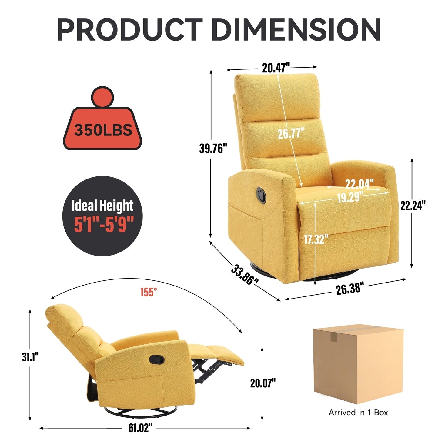 Fabric Rocker Recliner Chair with 360° Swivel Base, Manual Reclining Armchair with Side Lever, Comfortable Lounge Chair
