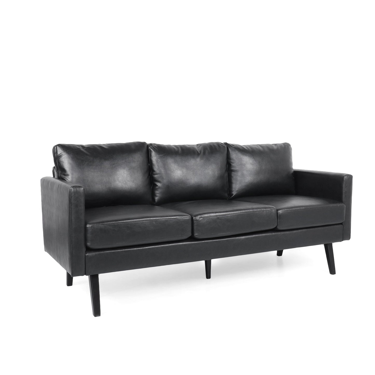 Faux Leather 3-seater Sofa with Birch Wood Legs