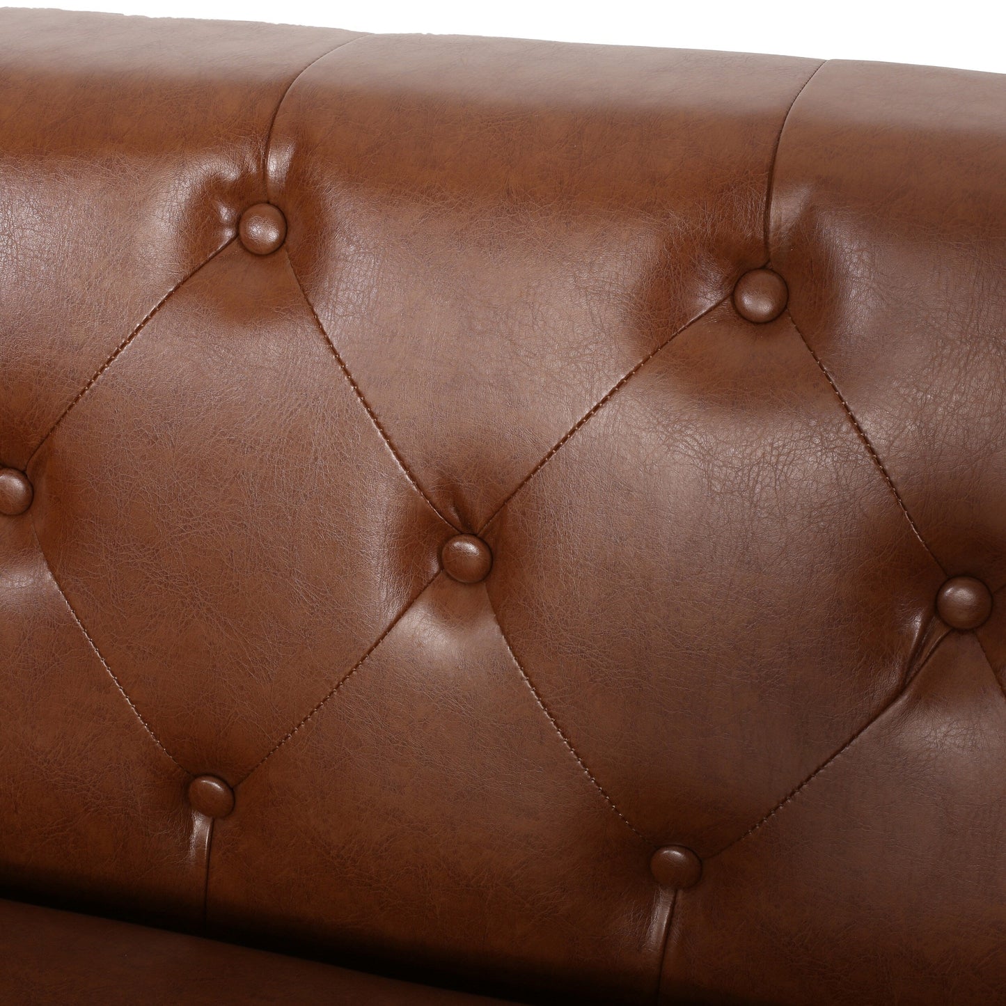 Faux Leather Button Tufted 3-seater Sofa with Birch Wood Legs