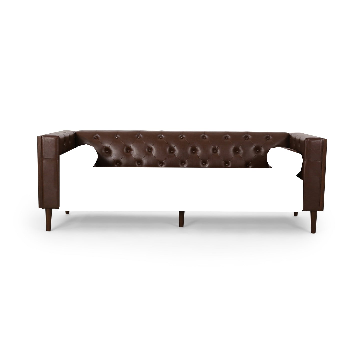 Faux Leather Button Tufted 3-seater Sofa with Birch Wood Legs