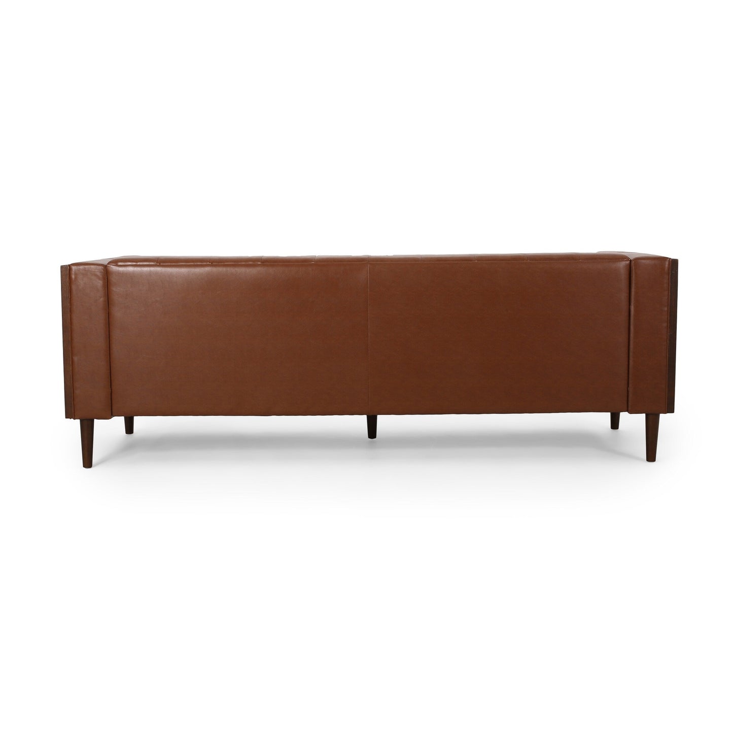 Faux Leather Button Tufted 3-seater Sofa with Birch Wood Legs
