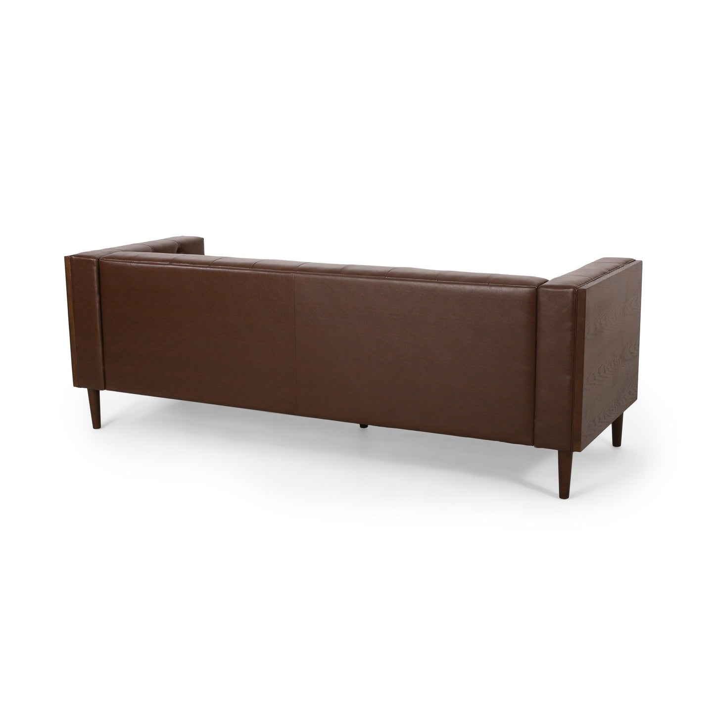 Faux Leather Button Tufted 3-seater Sofa with Birch Wood Legs