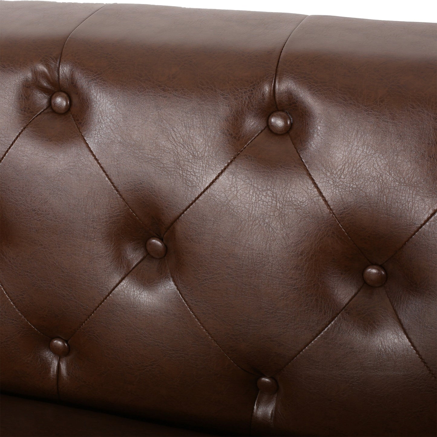 Faux Leather Button Tufted 3-seater Sofa with Birch Wood Legs