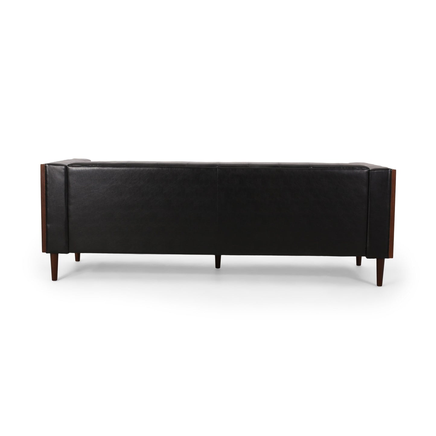 Faux Leather Button Tufted 3-seater Sofa with Birch Wood Legs