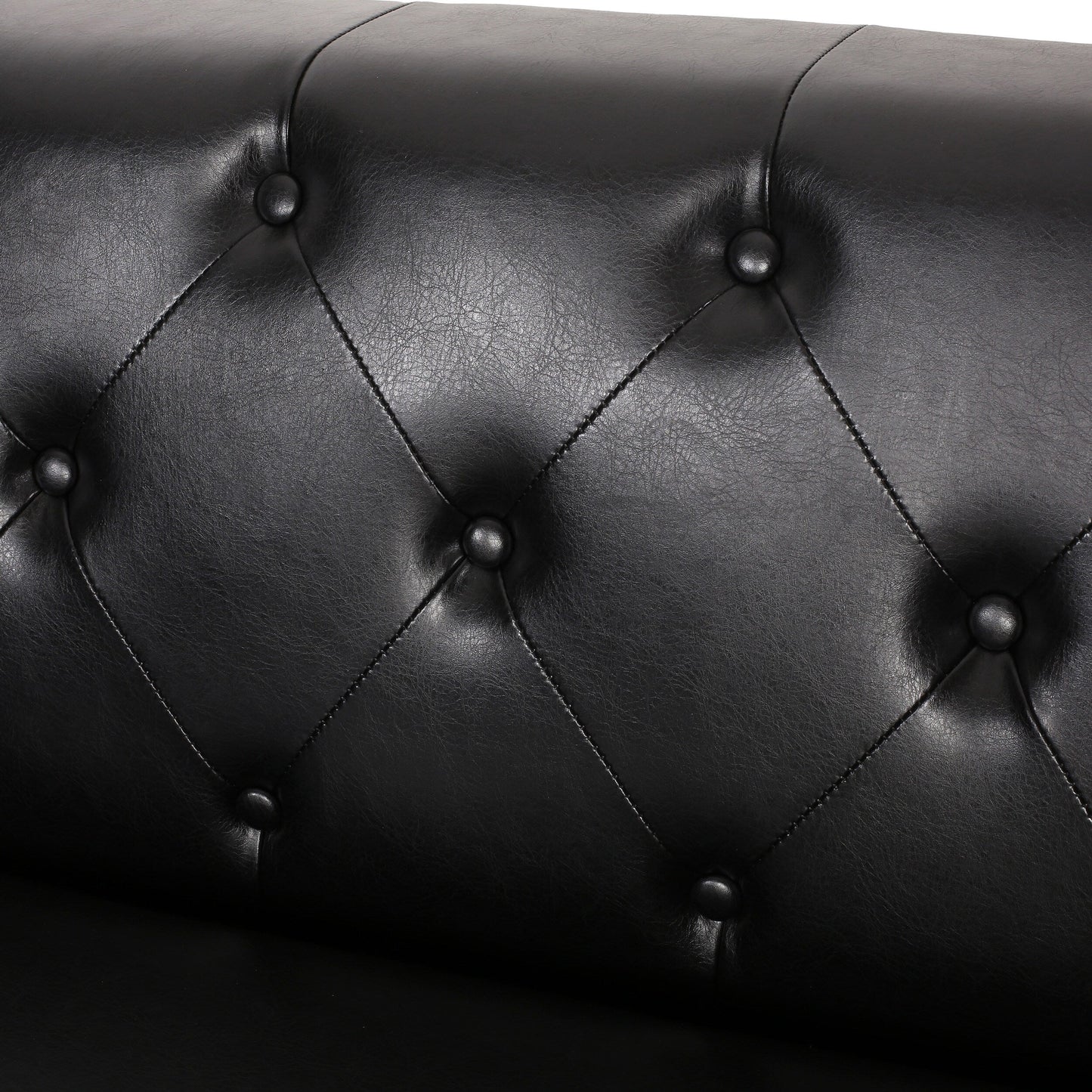 Faux Leather Button Tufted 3-seater Sofa with Birch Wood Legs