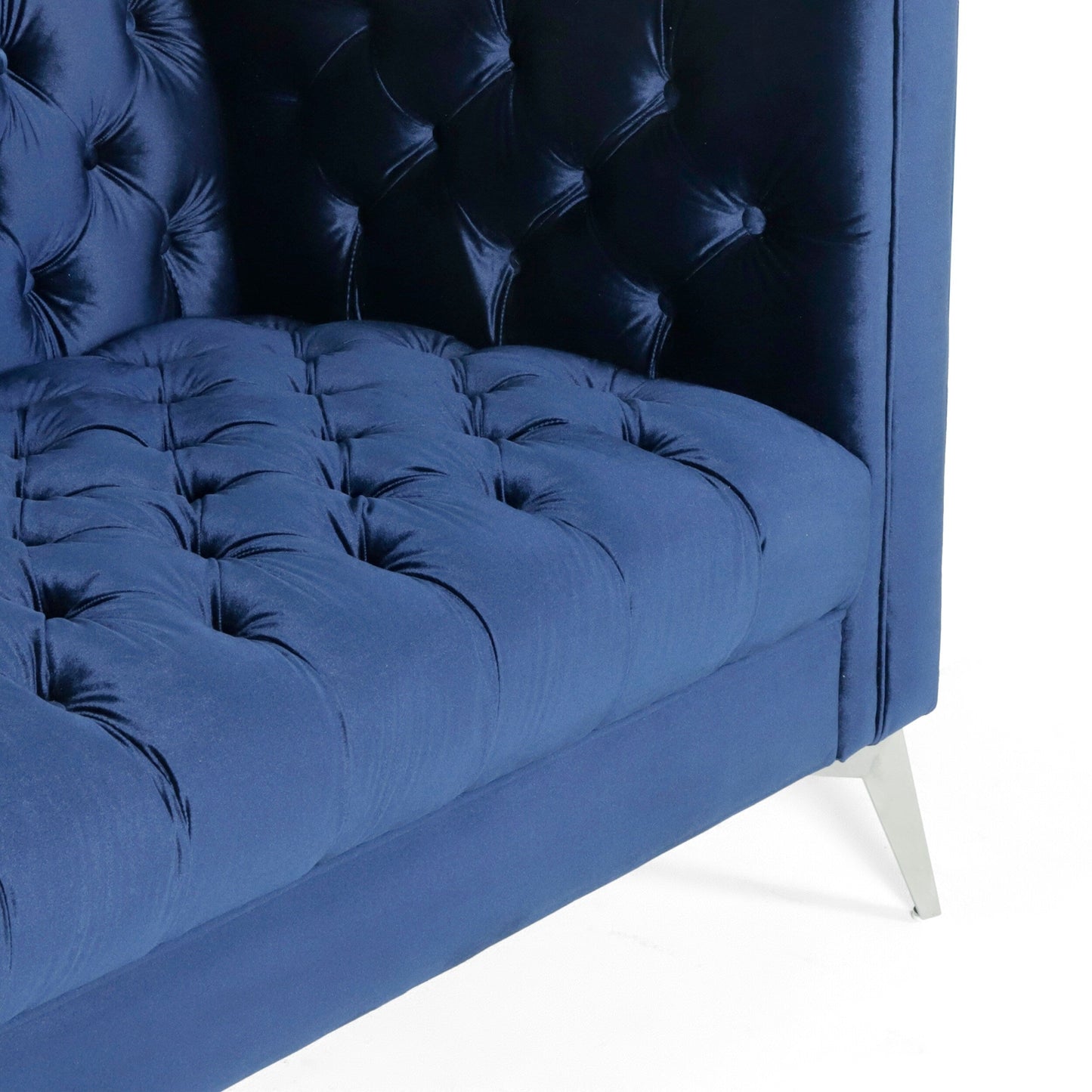 Faux Leather Button Tufted 3-seater Sofa with T-shaped Iron Legs