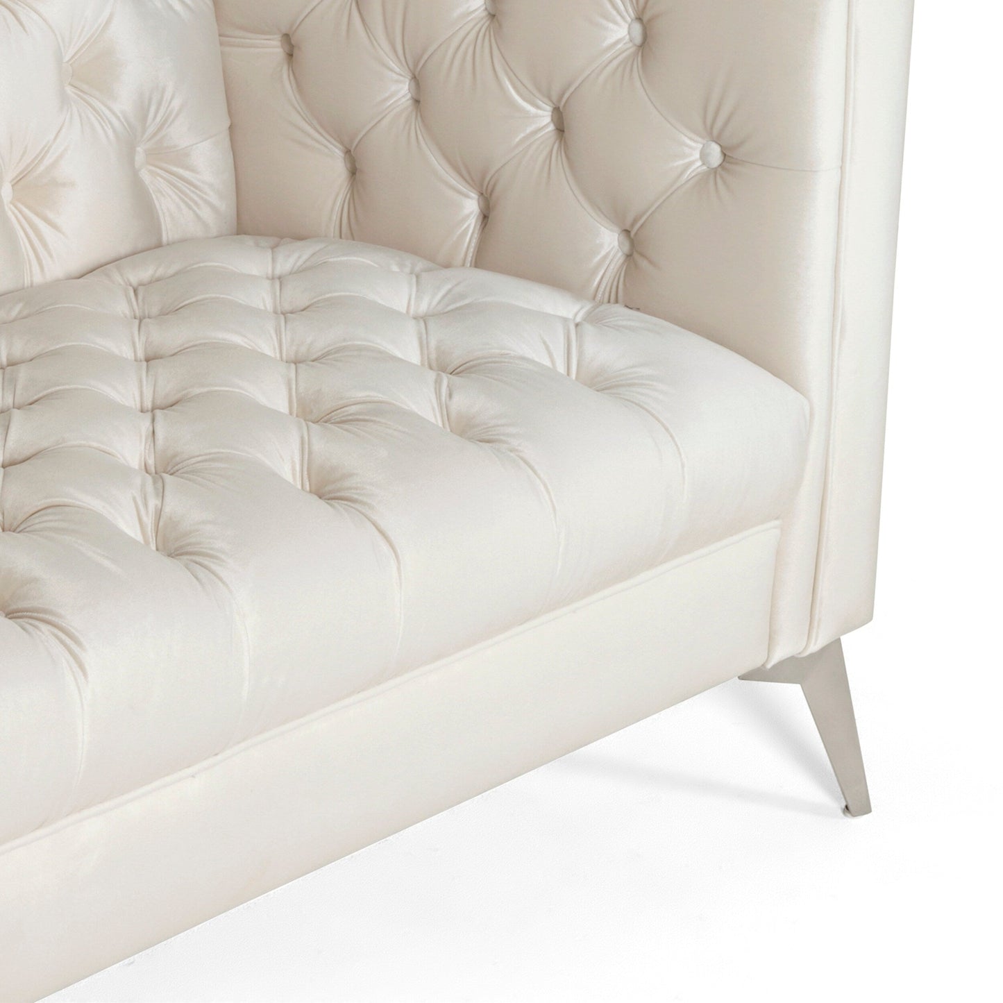 Faux Leather Button Tufted 3-seater Sofa with T-shaped Iron Legs