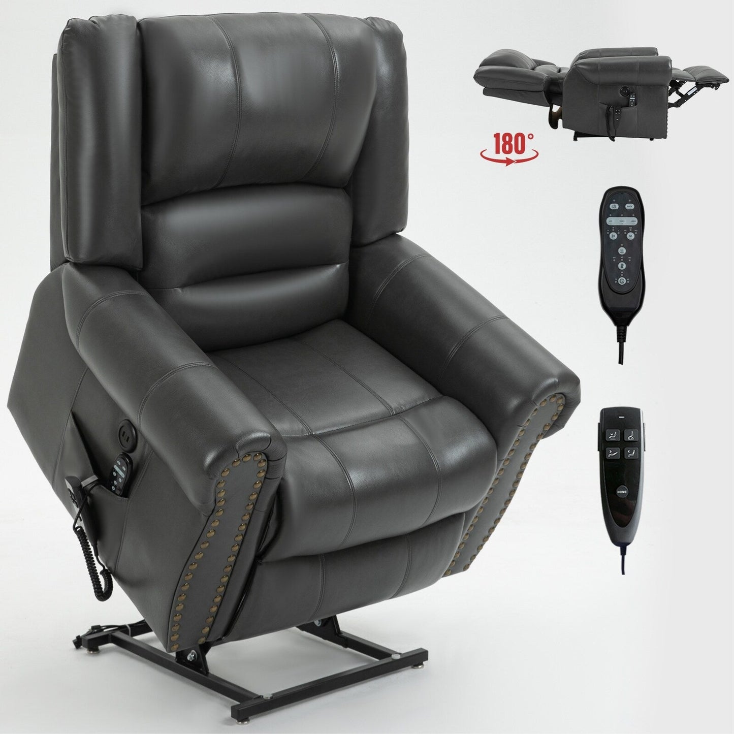 Faux Leather Dual Motor Power Lift Recliner Chair with Heat Massage, USB Ports, and Infinite Recline Positions