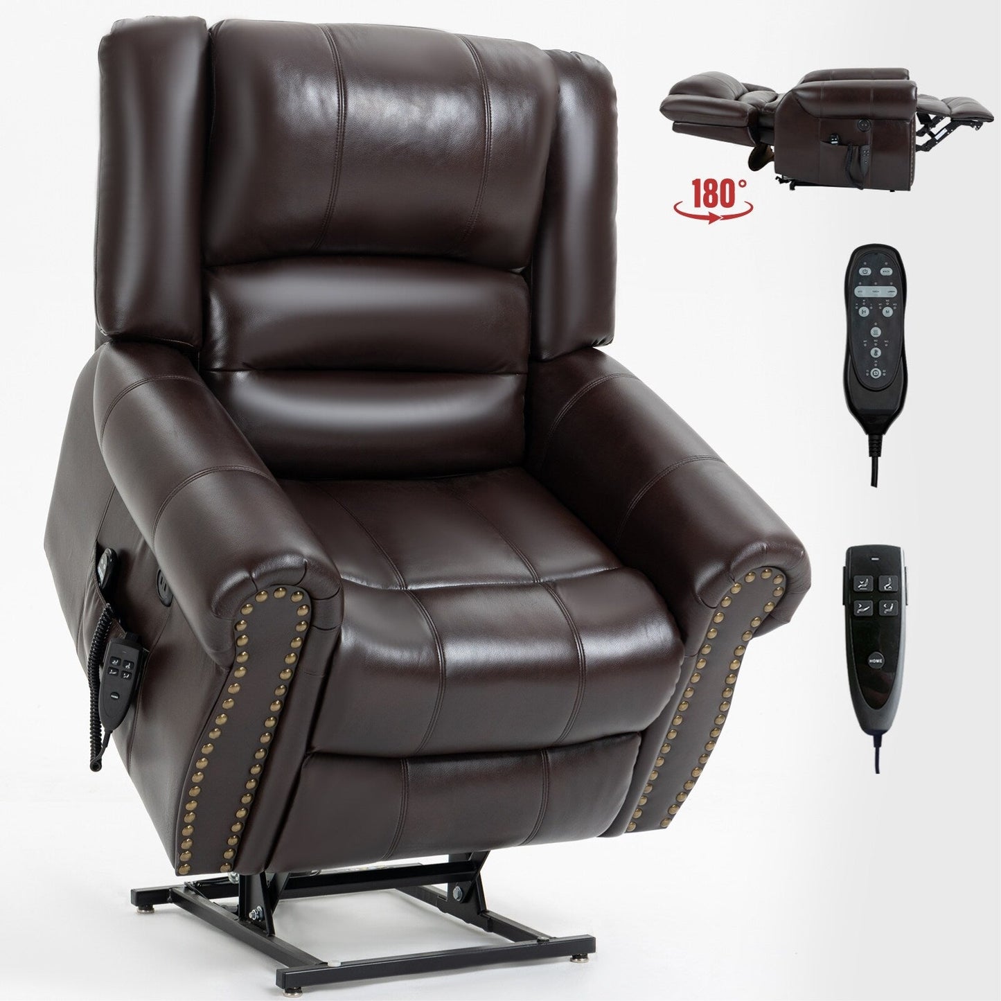 Faux Leather Dual Motor Power Lift Recliner Chair with Heat Massage, USB Ports, and Infinite Recline Positions