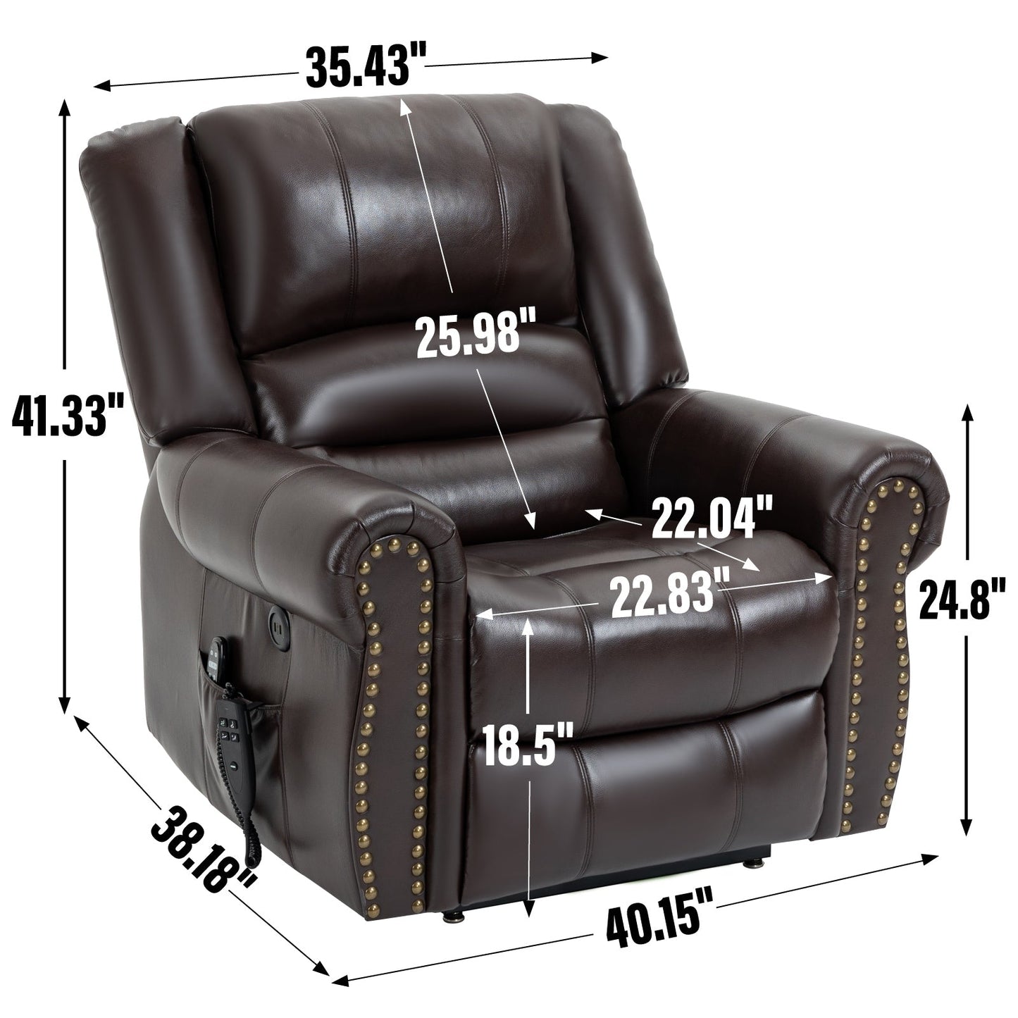 Faux Leather Dual Motor Power Lift Recliner Chair with Heat Massage, USB Ports, and Infinite Recline Positions