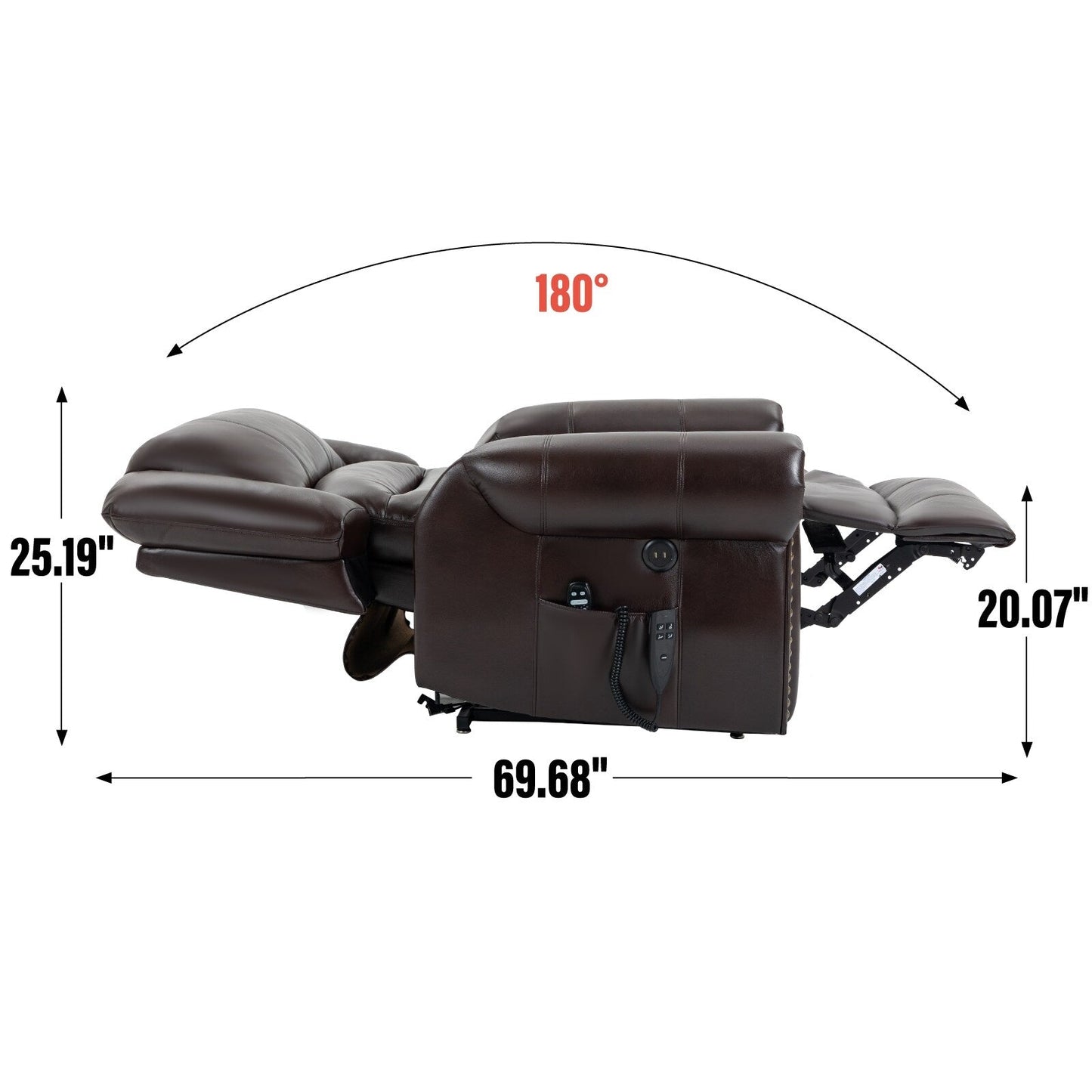 Faux Leather Dual Motor Power Lift Recliner Chair with Heat Massage, USB Ports, and Infinite Recline Positions
