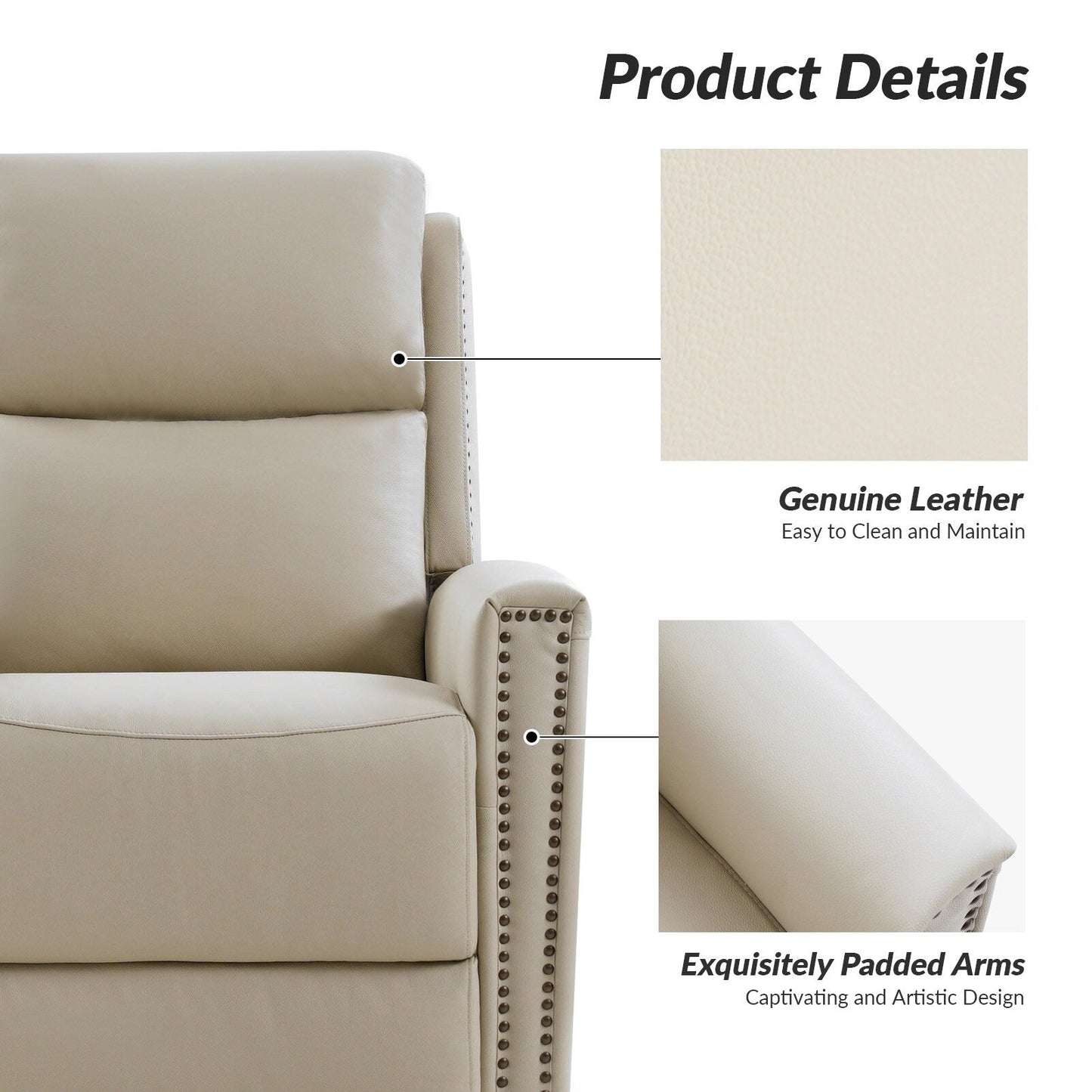 Fiacro 30.31Wide Modern Genuine Leather Wingback Swivel Rocker Recliner with Nailhead Trims