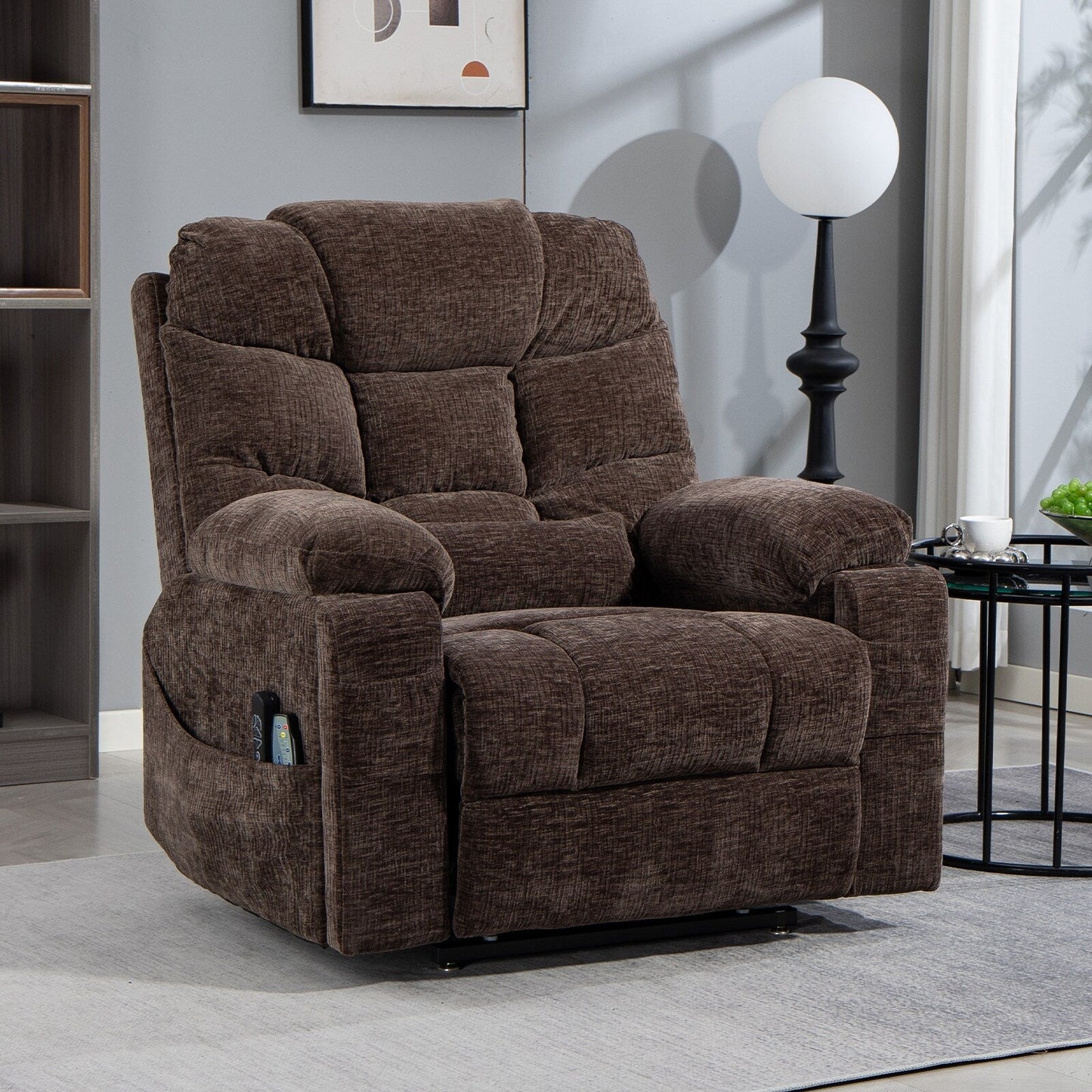 Flagship Dual Motor 26 Oversized Chenille Power Lift Recliner Chair