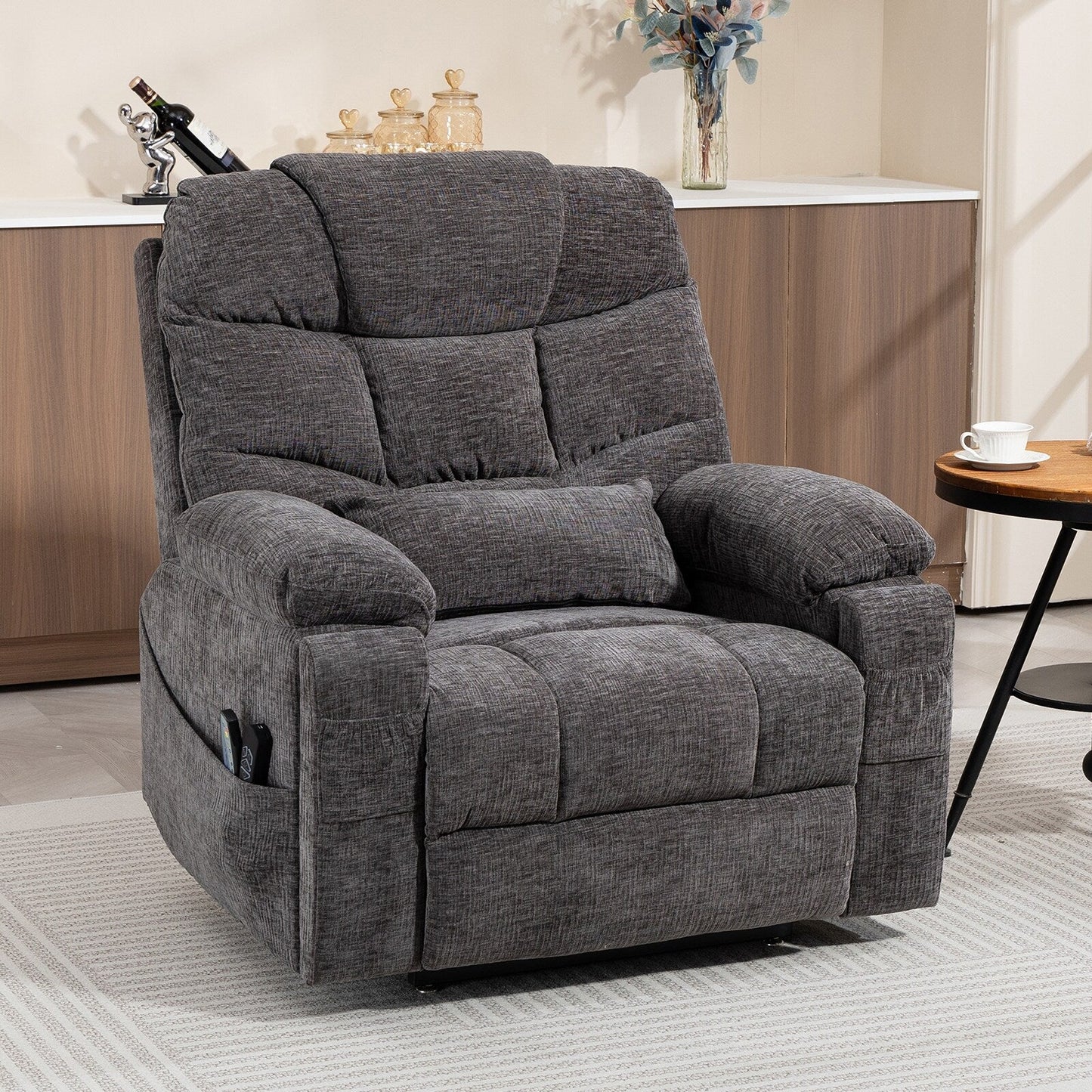 Flagship Dual Motor 26 Oversized Chenille Power Lift Recliner Chair