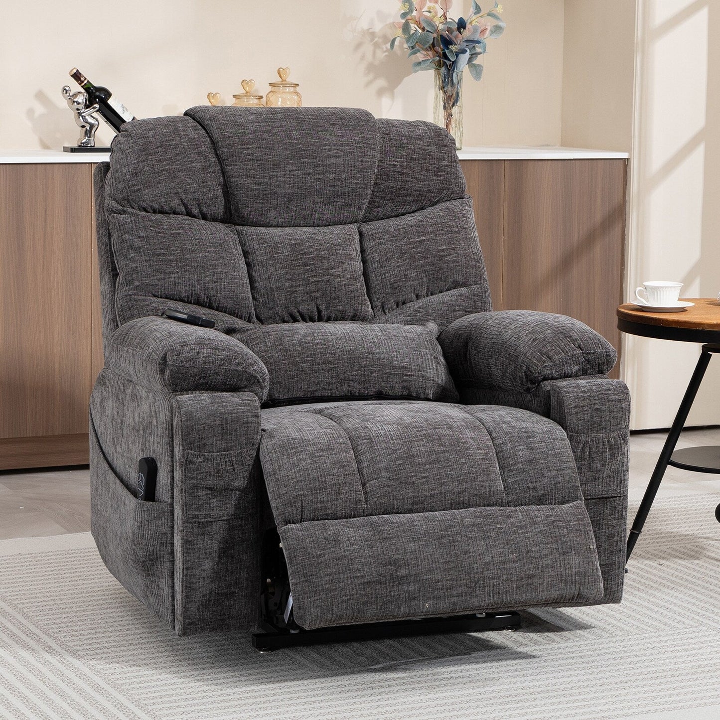 Flagship Dual Motor 26 Oversized Chenille Power Lift Recliner Chair
