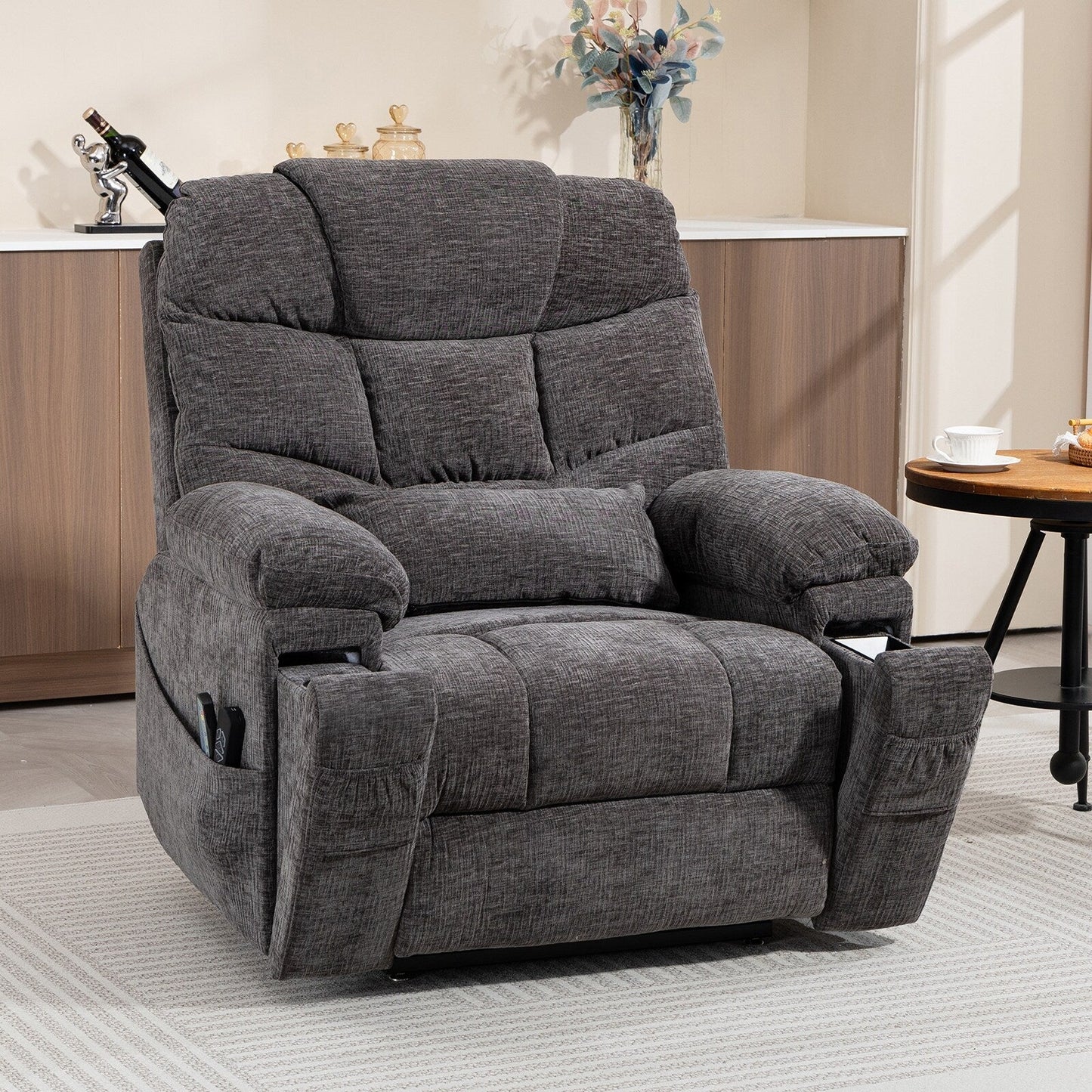Flagship Dual Motor 26 Oversized Chenille Power Lift Recliner Chair