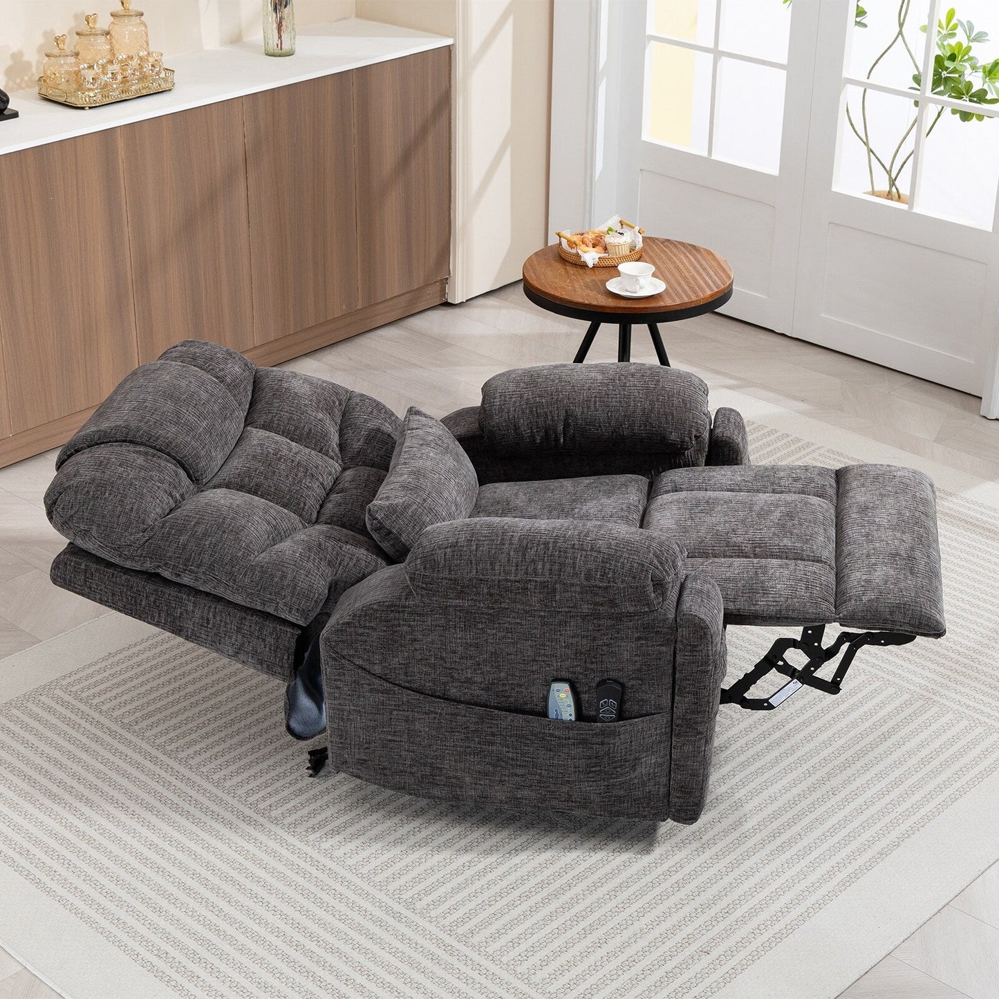 Flagship Dual Motor 26 Oversized Chenille Power Lift Recliner Chair