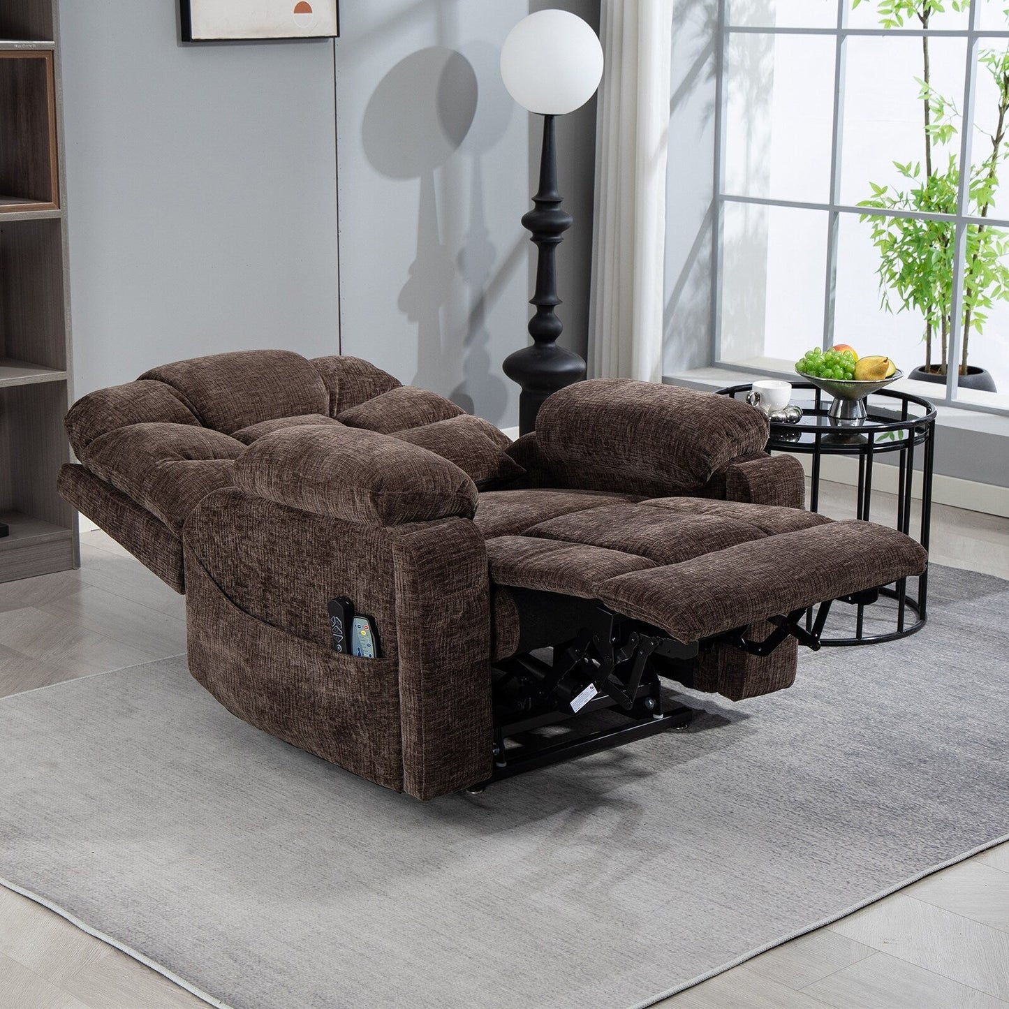 Flagship Dual Motor 26 Oversized Chenille Power Lift Recliner Chair