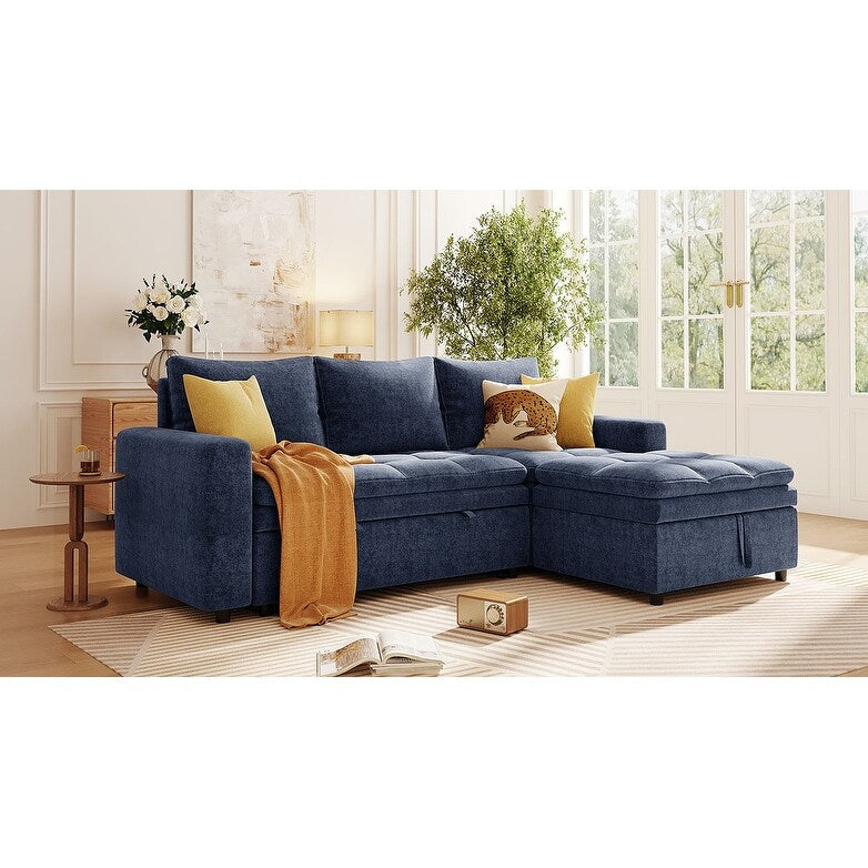 Free Conversion L-Shaped 3-Seat Sectional Sofa Bed with Storage Space and Removable Cushions for Living Room Apartment