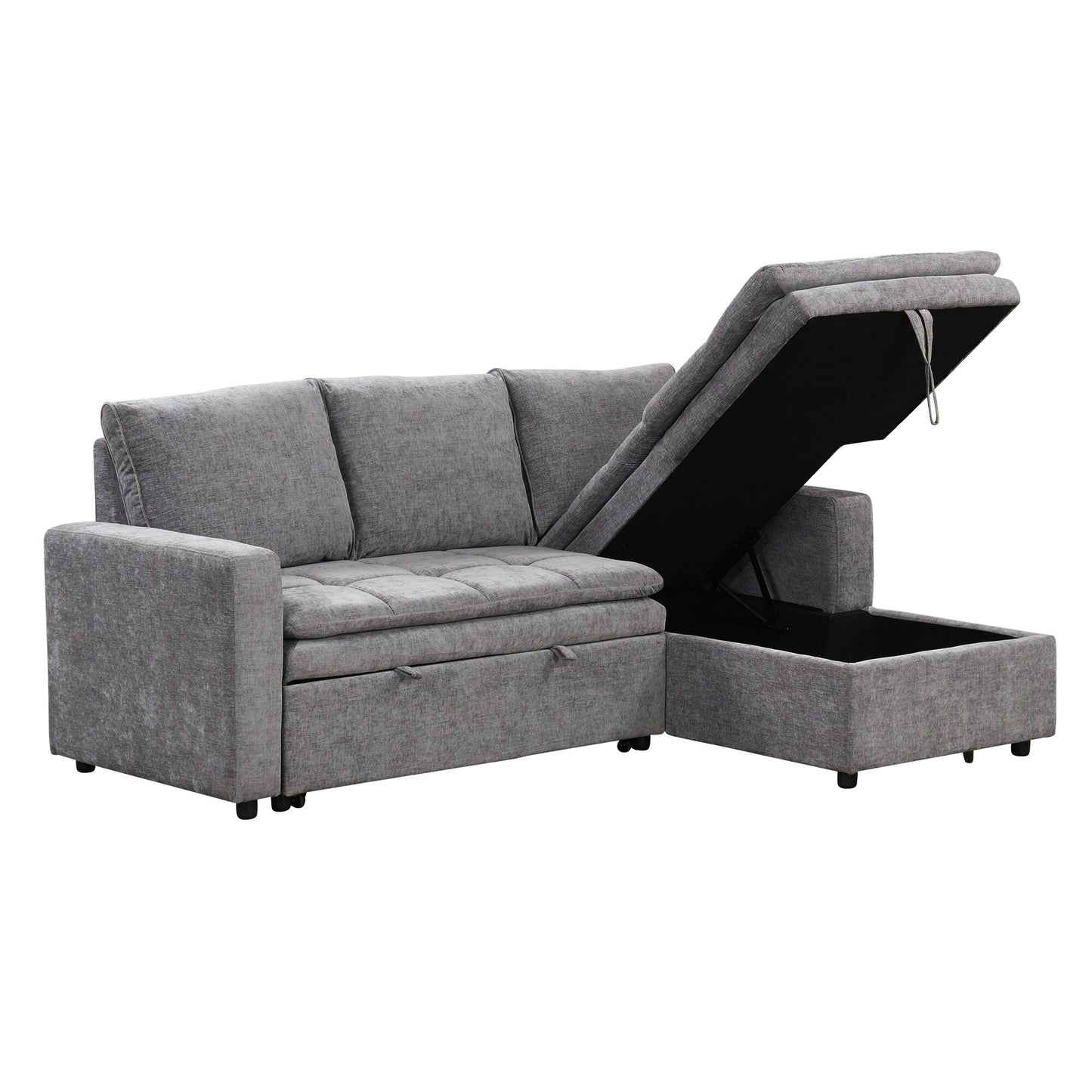 Free Conversion L-Shaped 3-Seat Sectional Sofa Bed with Storage Space and Removable Cushions for Living Room Apartment