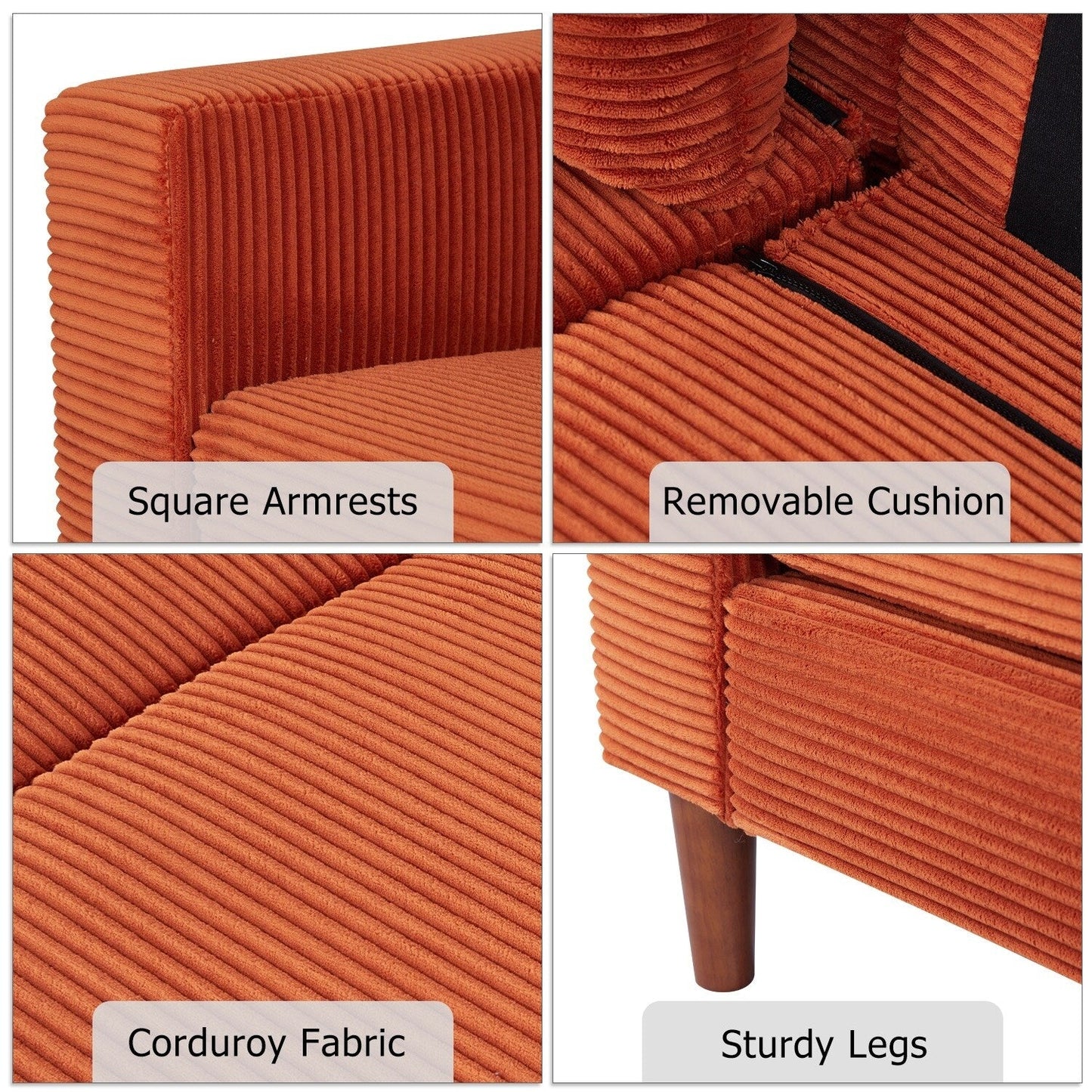 74 Sofas for Living Room, Corduroy Love Seat Couches, Small Couch with 2 Pillow ,, Easy Assembly Sofa for Small Spaces
