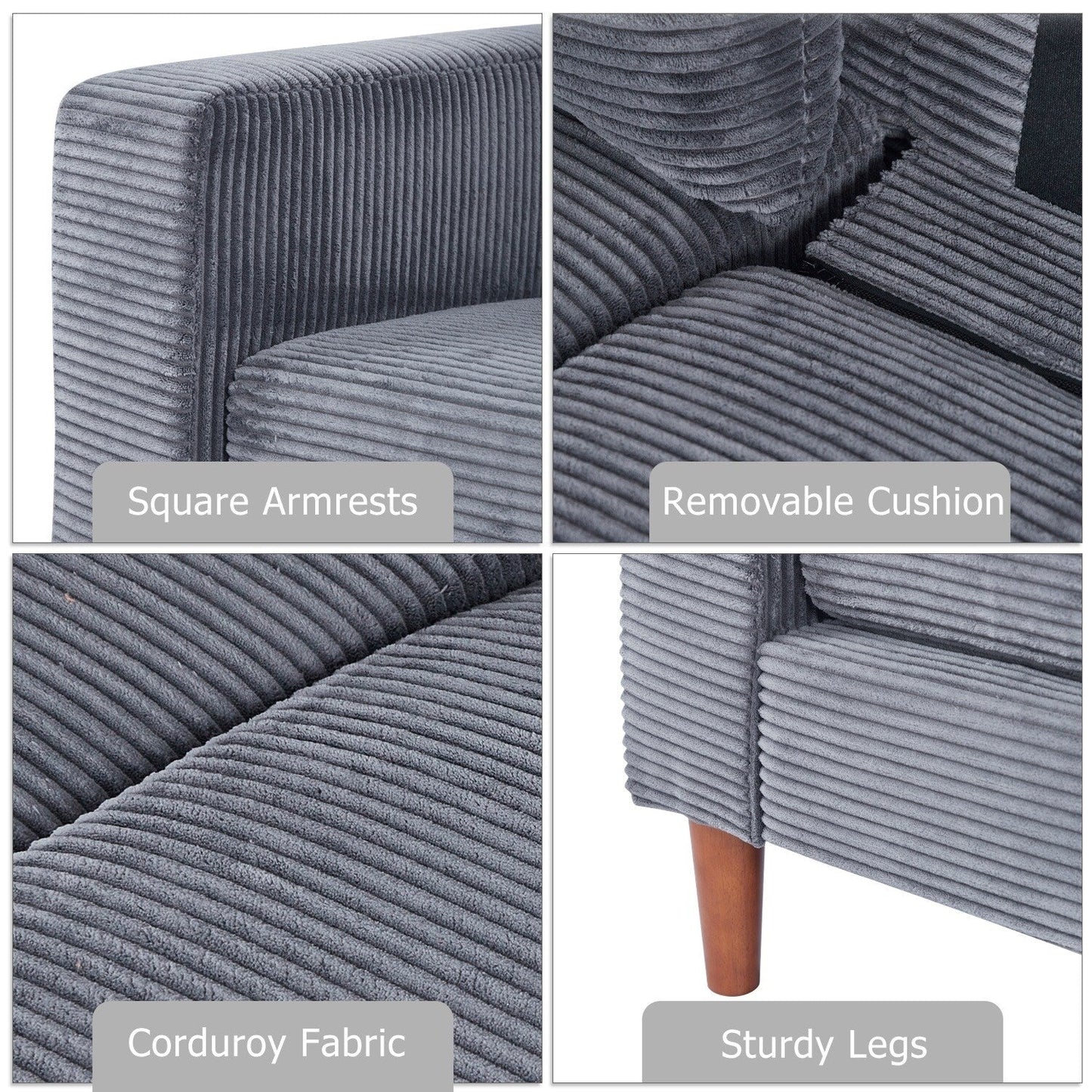 74 Sofas for Living Room, Corduroy Love Seat Couches, Small Couch with 2 Pillow ,, Easy Assembly Sofa for Small Spaces