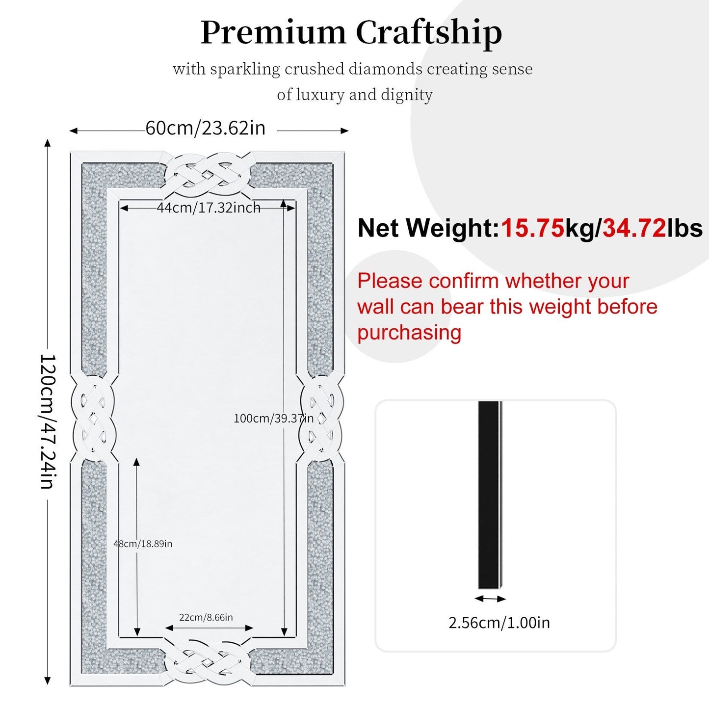 Glam Crystal Accent Diamond Art Wall Mirror