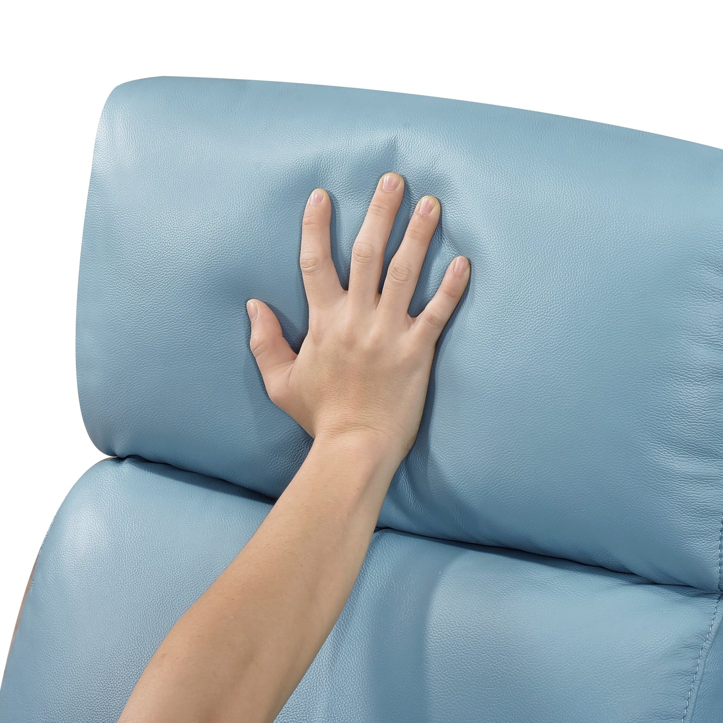 Glider Recliner Chair with Swivel Motion Blue Leather Upholstery Solid Wood Comfort Luxury Living Room Furniture 1pc