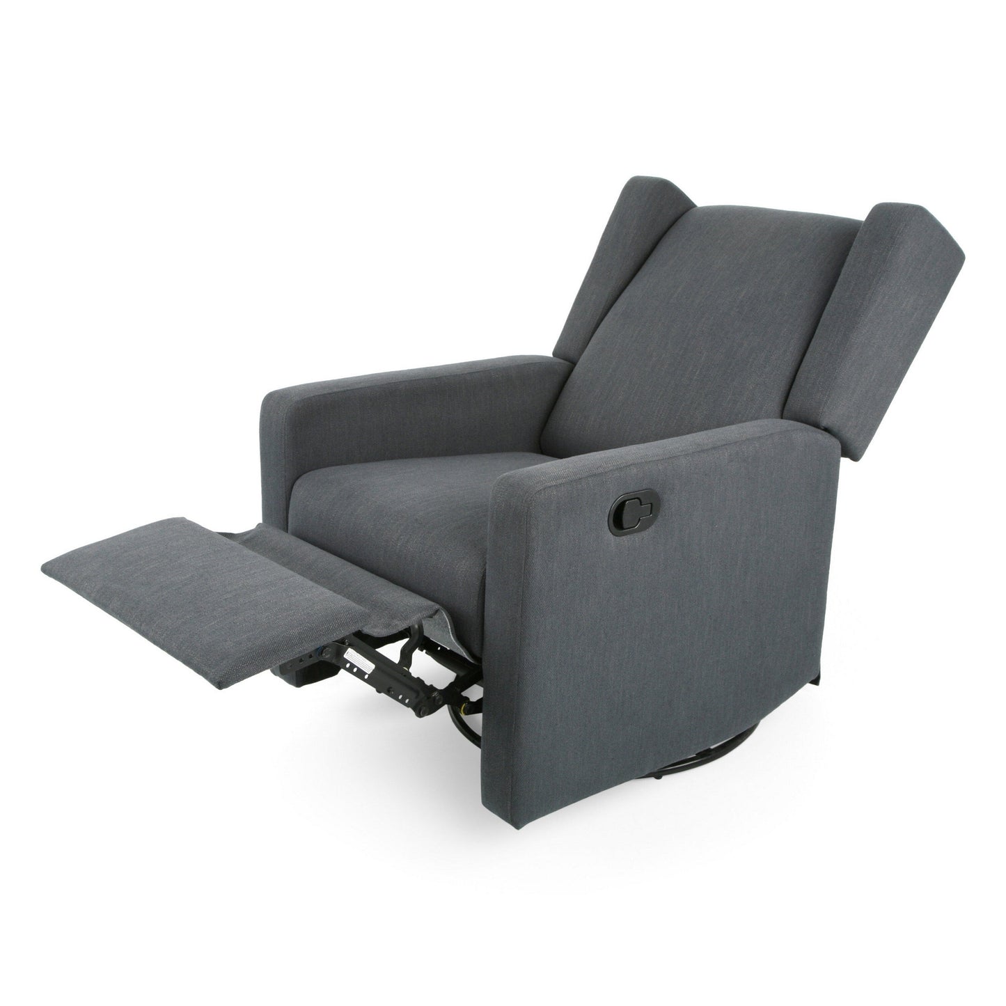 Glider Recliner Chair with Swivel, Birch Wood and Charcoal Gray Fabric