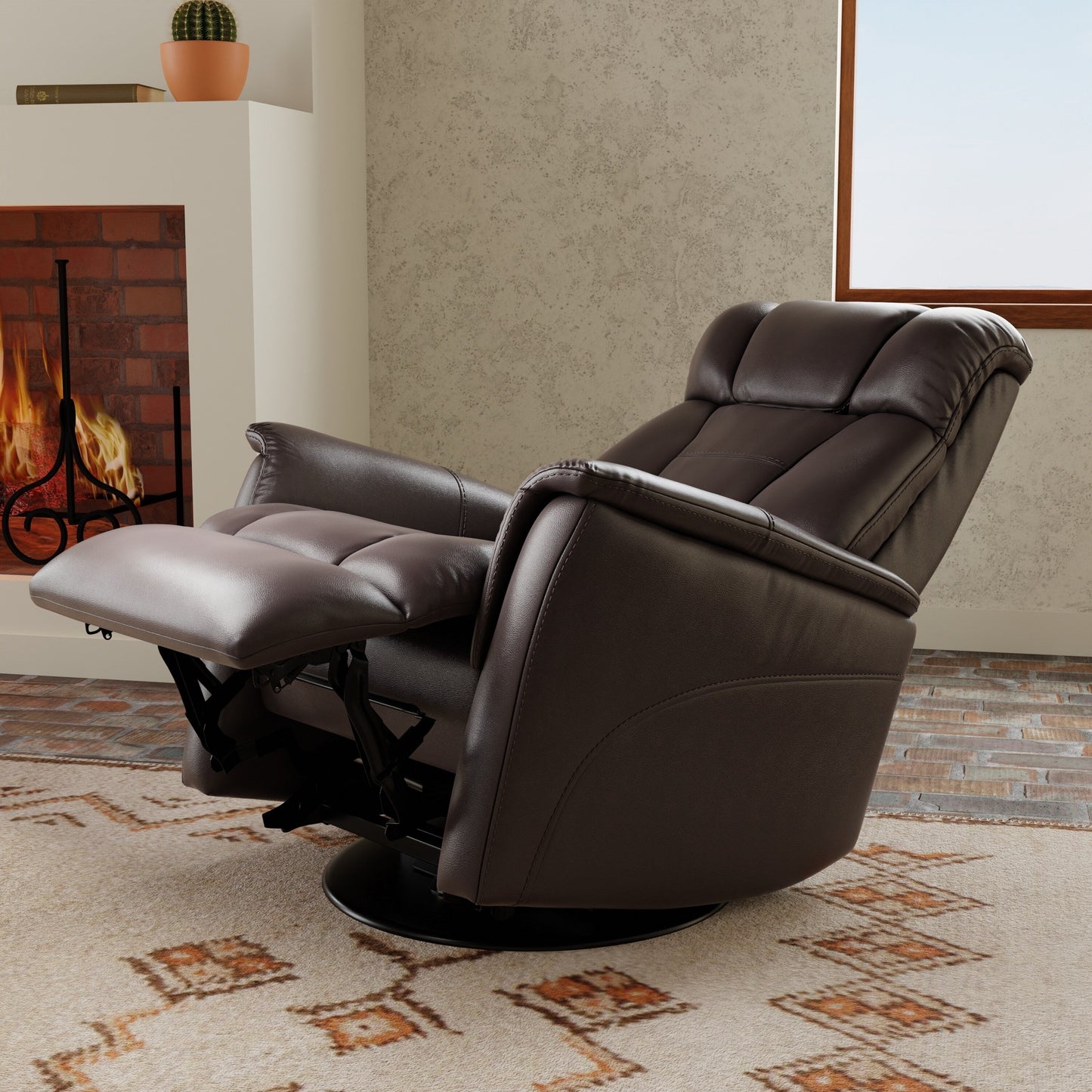 Global Home Swivel Glider Recliner with Manual Adjustable Headrest Footrest In Faux Leather Bentley
