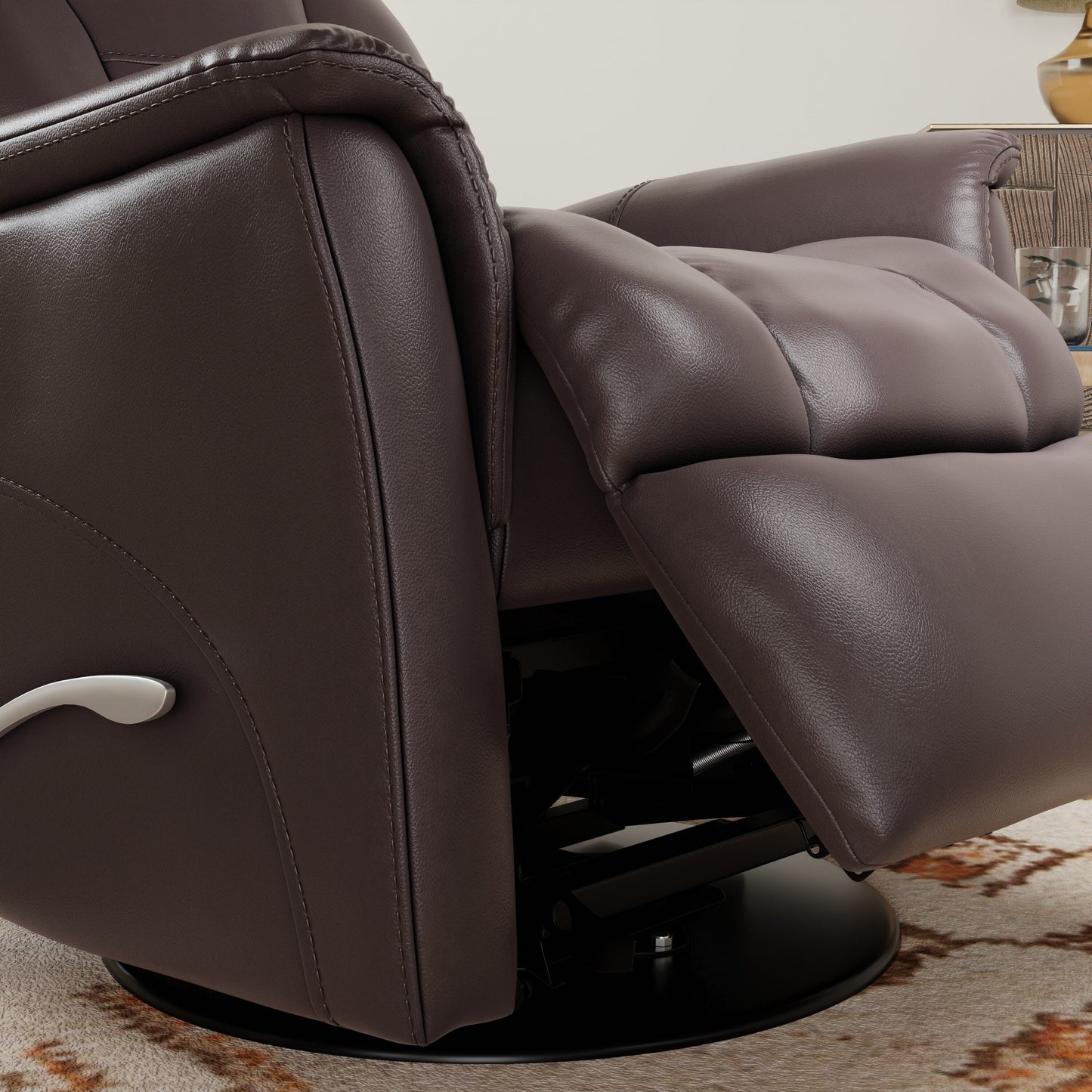Global Home Swivel Glider Recliner with Manual Adjustable Headrest Footrest In Faux Leather Bentley