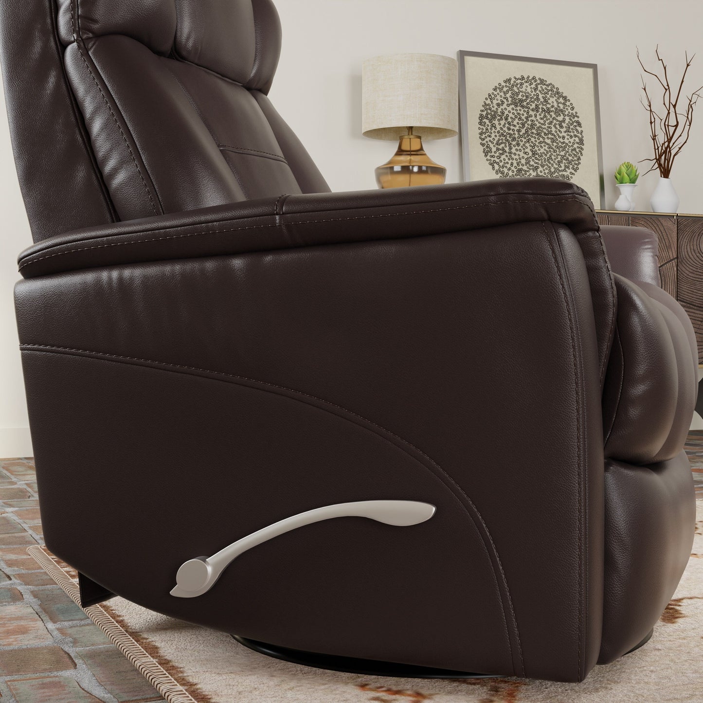 Global Home Swivel Glider Recliner with Manual Adjustable Headrest Footrest In Faux Leather Bentley