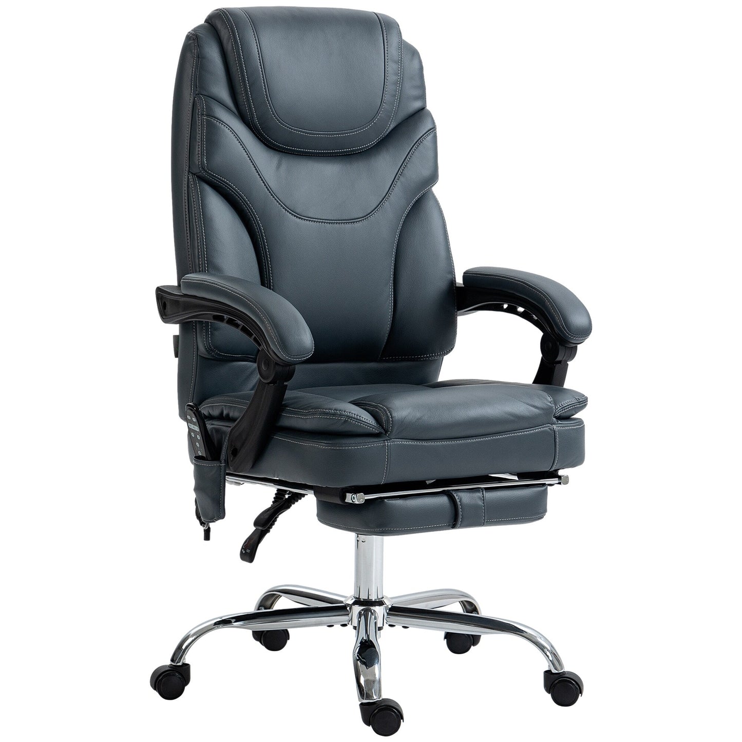 Gray PU Leather 360° Swivel Office Recliner with Vibration Massage, Lumbar Heating, Footrest, Adjustable Height