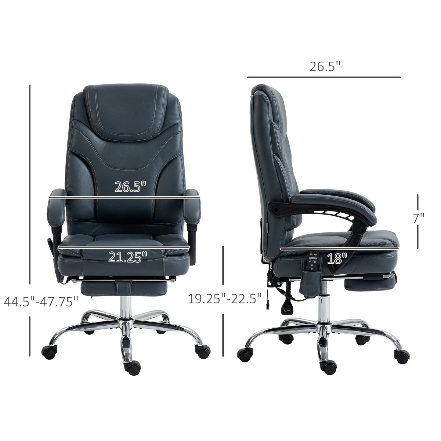 Gray PU Leather 360° Swivel Office Recliner with Vibration Massage, Lumbar Heating, Footrest, Adjustable Height