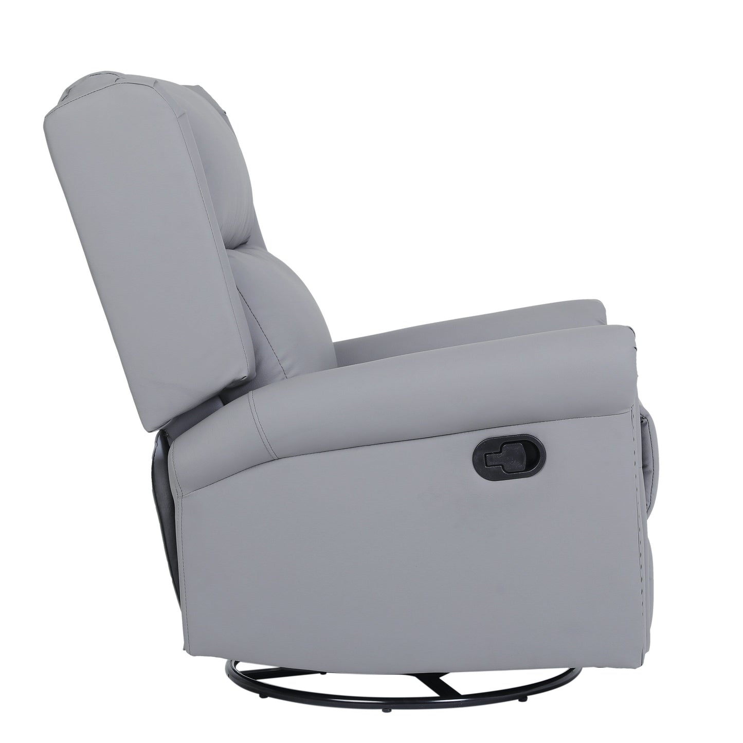 Gray PU Leather Upholstered 360° Swivel Manual Recliner with Adjustable Backrest and Footrest, Nailhead decoration