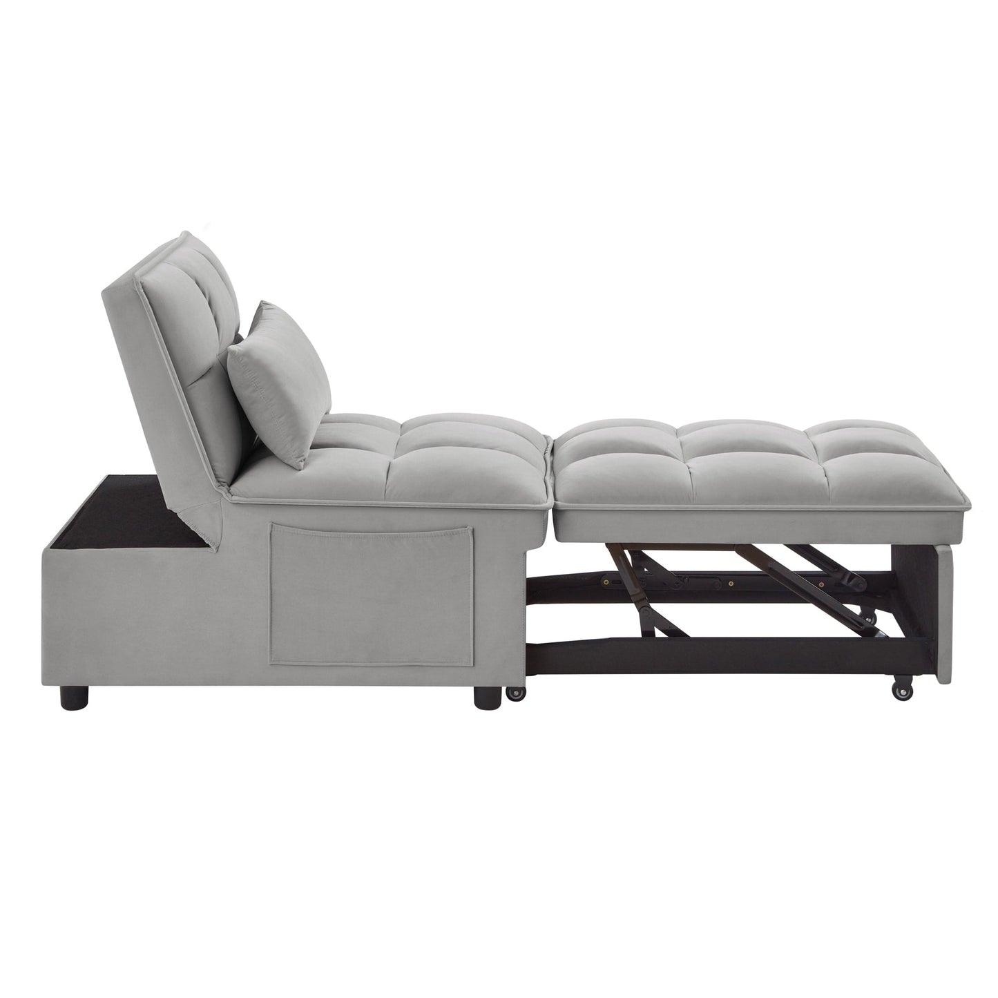 Gray Velvet Folding Sofa Bed with Adjustable Backrest