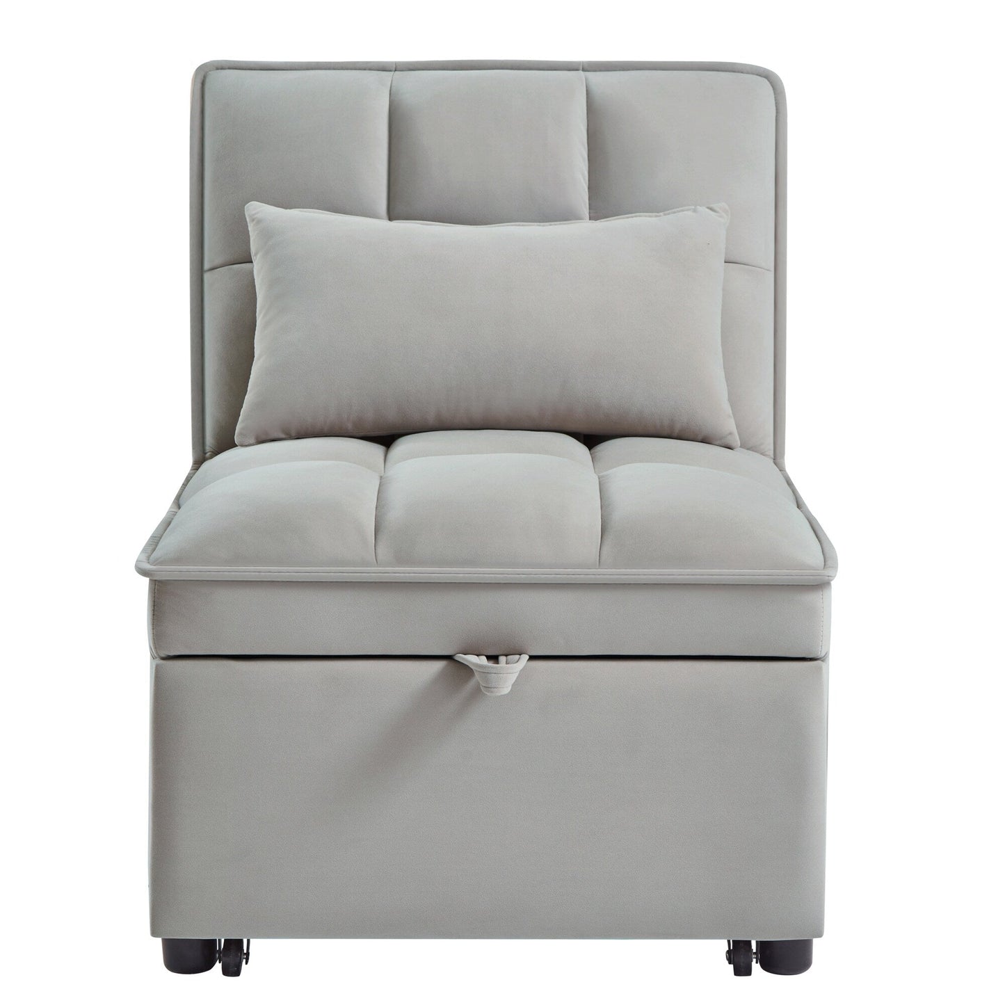 Gray Velvet Folding Sofa Bed with Adjustable Backrest
