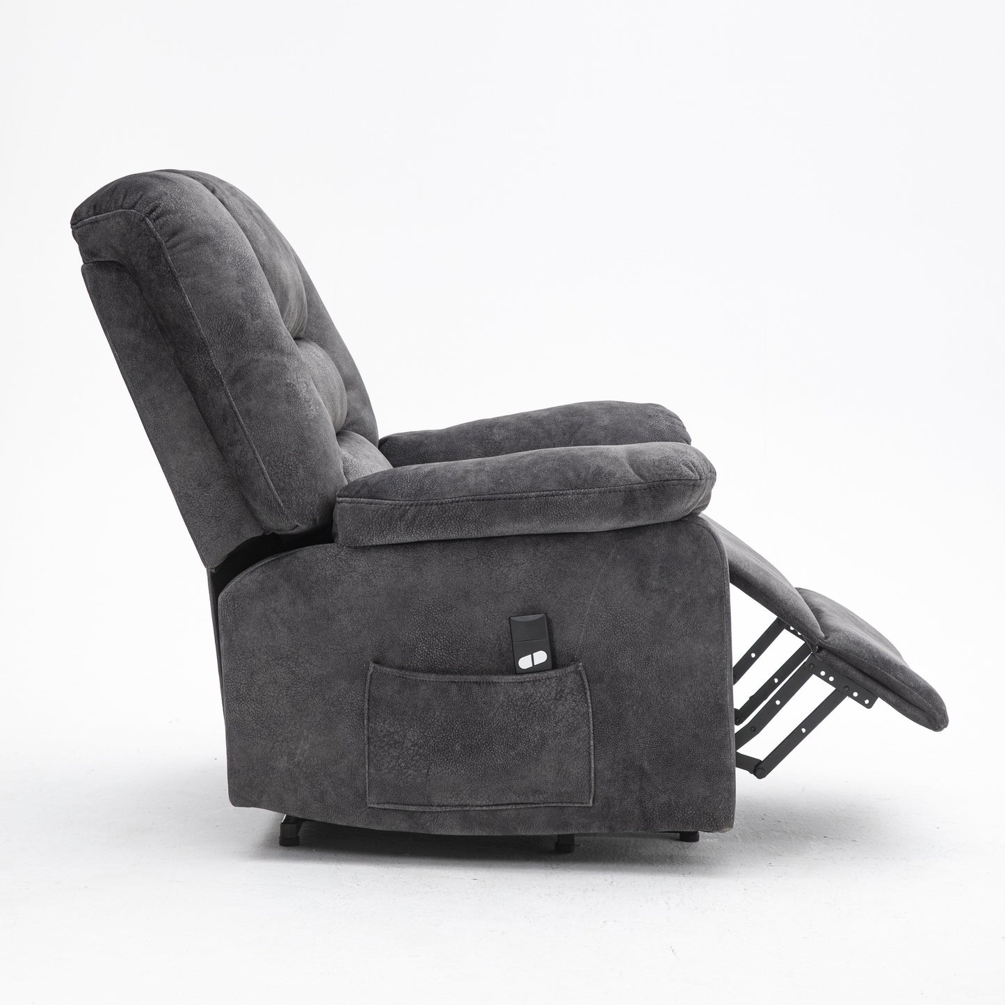 Gray Velvet Upholstered Power Lift Recliner for Elderly with Massage, Lumbar Heating, Side Storage Pockets