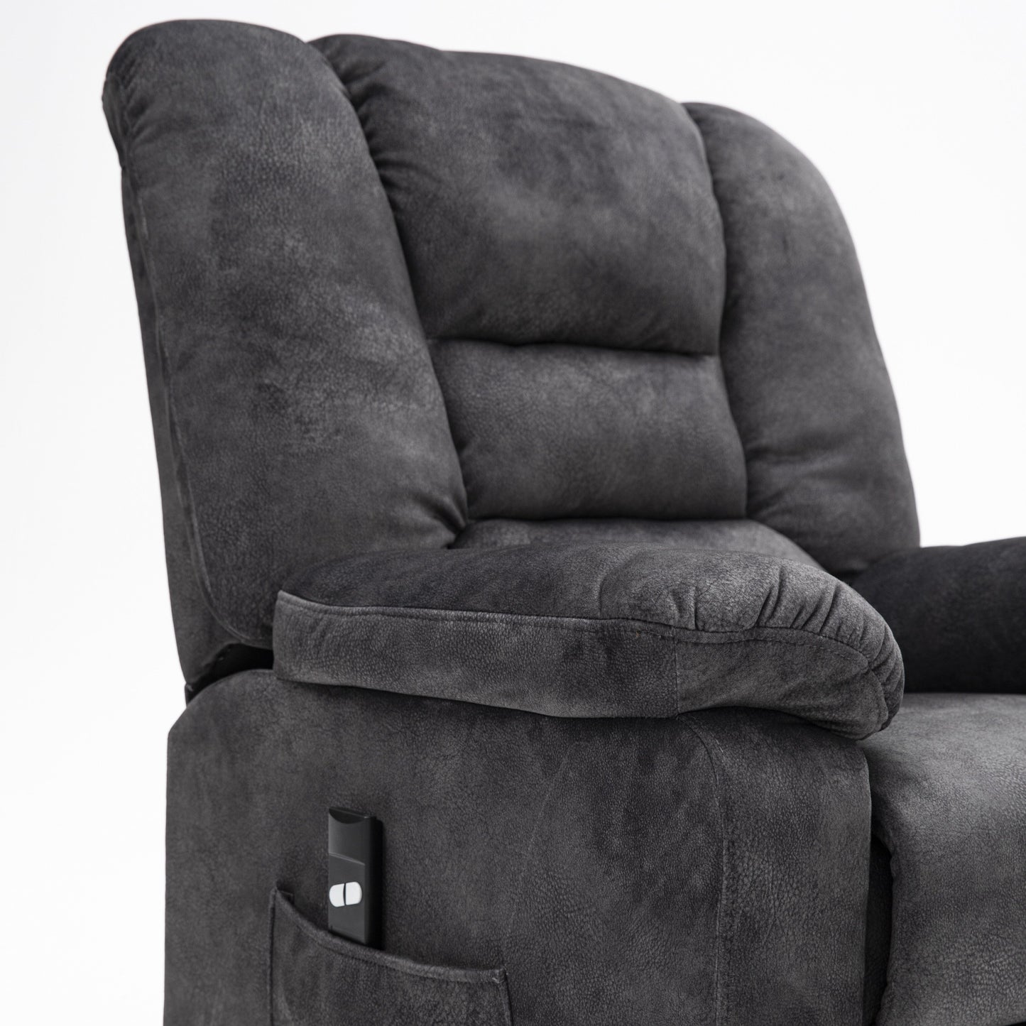 Gray Velvet Upholstered Power Lift Recliner for Elderly with Massage, Lumbar Heating, Side Storage Pockets